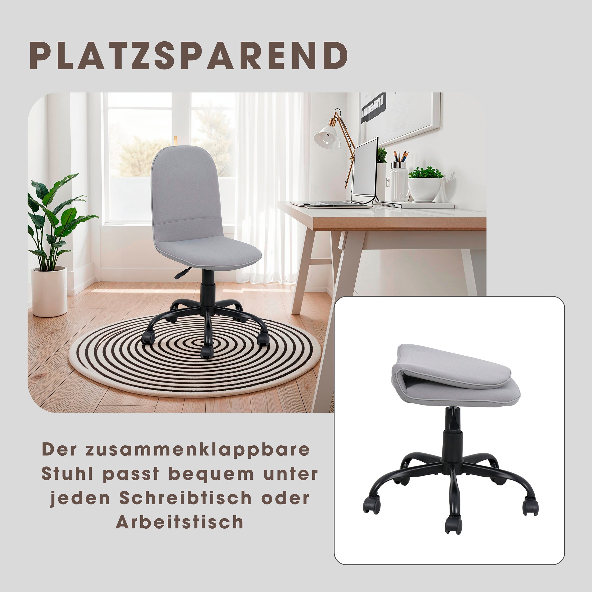 Bürostuhl TROLLY Drehstuhl / Kinderstuhl / Metall schwarz pulverbeschichtet / Bezug Webstoff pink oder hellgrau / klappbar / Sicherheitsdoppelrollen / Maße: B 42, H 85-95, T 54 cm