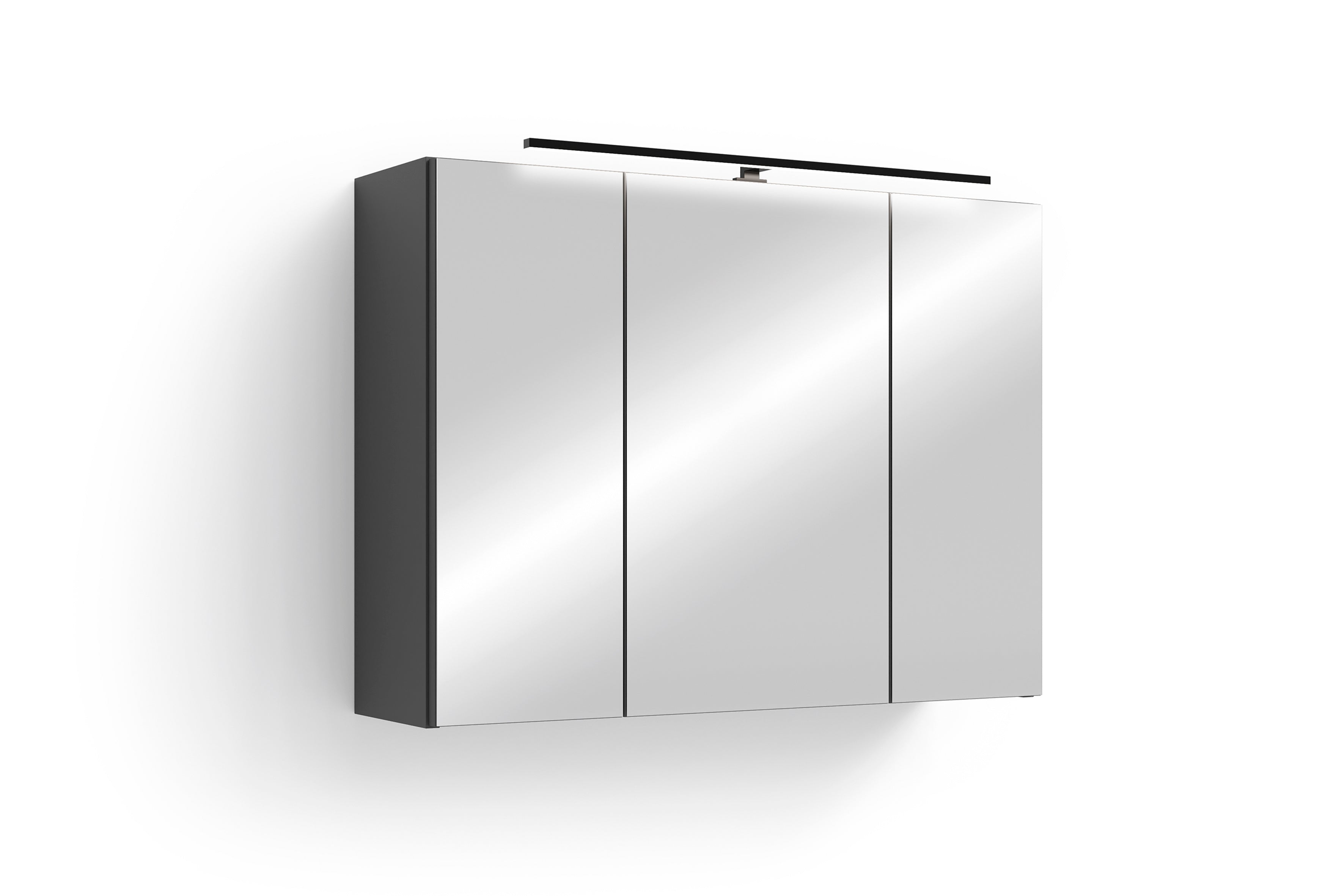 Spiegelschrank SPREE / Korpus matt weiß oder anthrazit mit Spiegeltüren / Hängeschrank mit Soft-Close-Funktion / Inklusive LED-Beleuchtung / Badschrank mit Stecker- und Schalterdose / B 80, H 60, T 20 cm