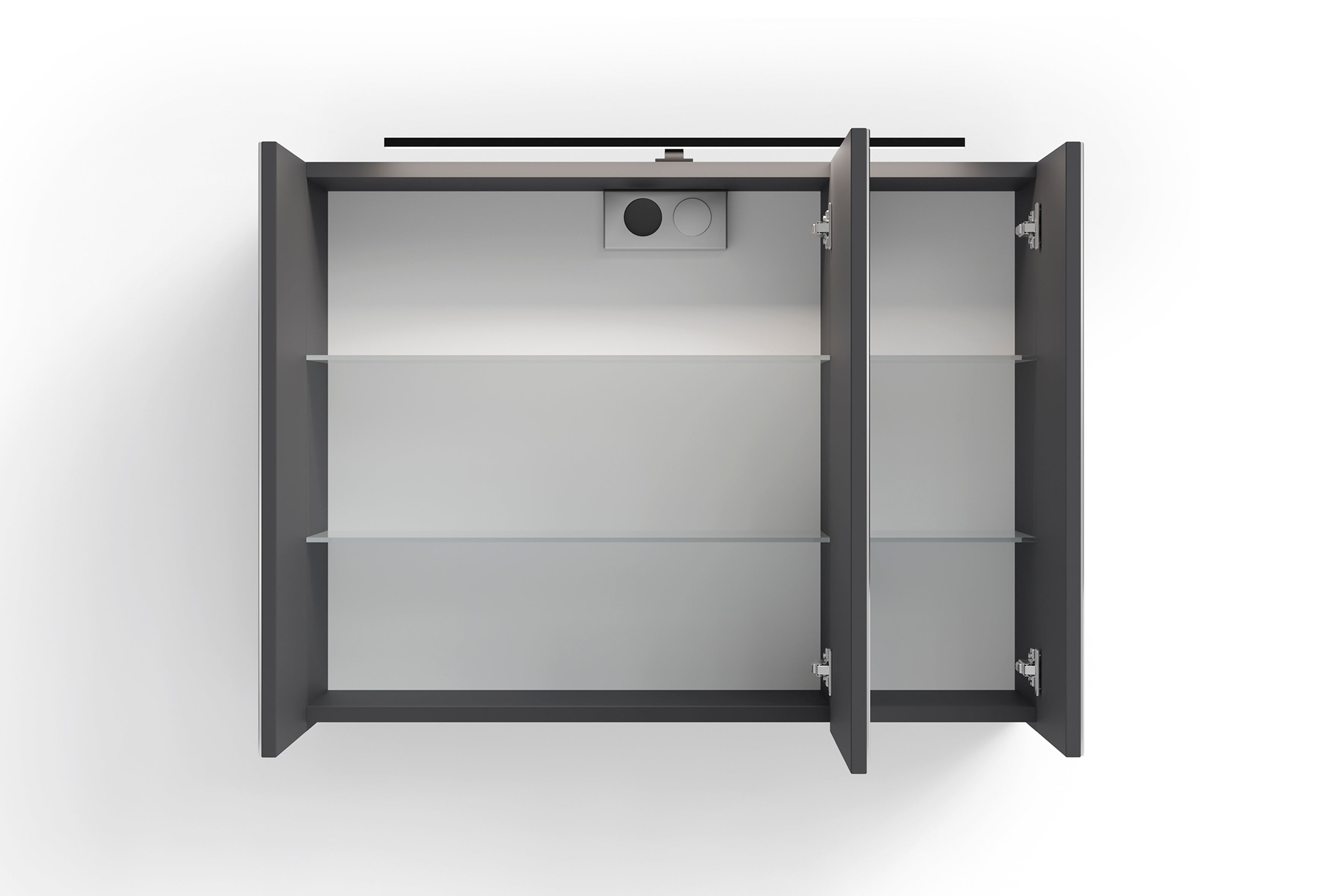 Spiegelschrank SPREE / Korpus matt weiß oder anthrazit mit Spiegeltüren / Hängeschrank mit Soft-Close-Funktion / Inklusive LED-Beleuchtung / Badschrank mit Stecker- und Schalterdose / B 80, H 60, T 20 cm