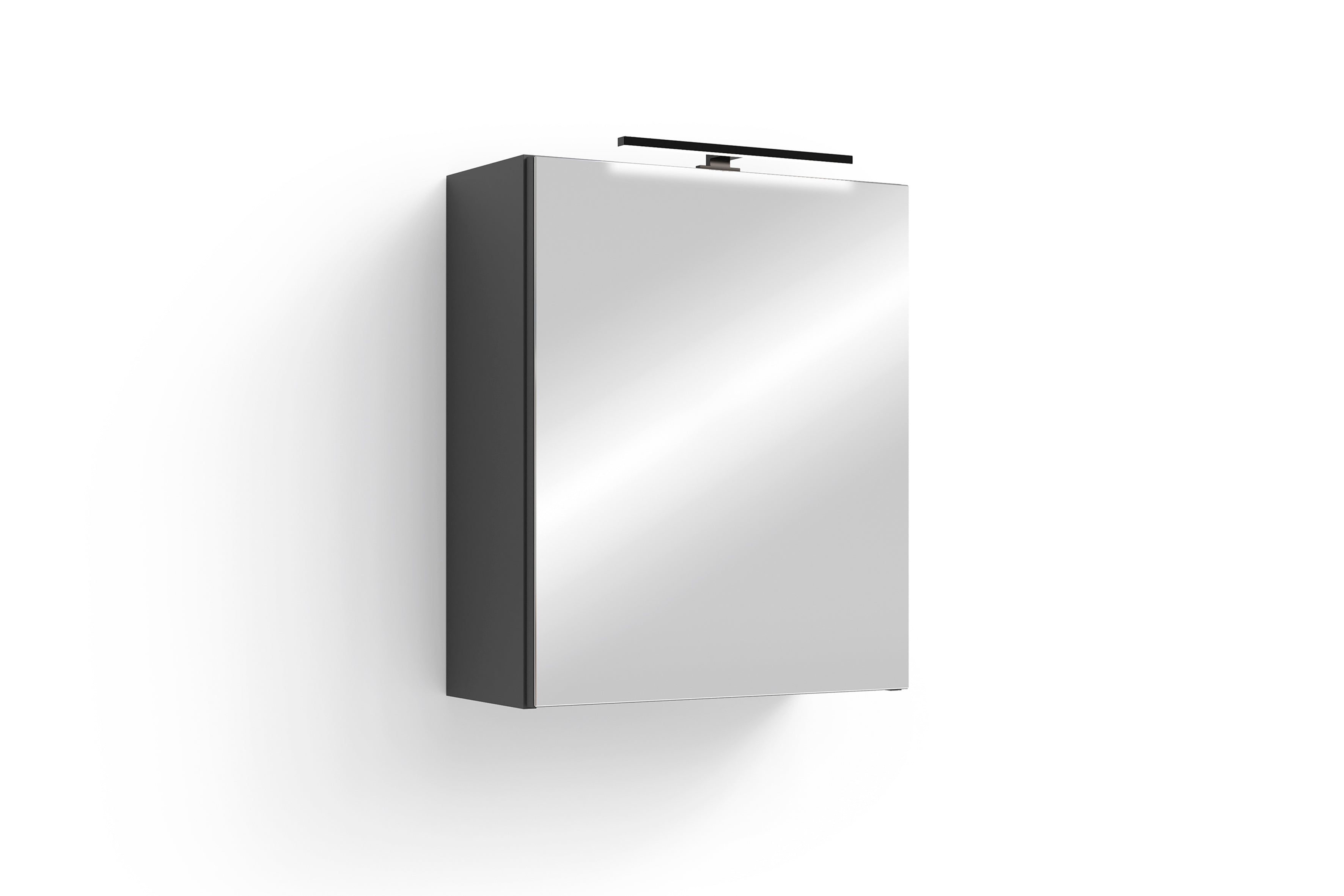 Spiegelschrank SPREE / Korpus matt weiß oder anthrazit mit Spiegeltüren / Hängeschrank mit Soft-Close-Funktion / Inklusive LED-Beleuchtung / Badschrank mit Stecker- und Schalterdose / B 50, H 60, T 20 cm