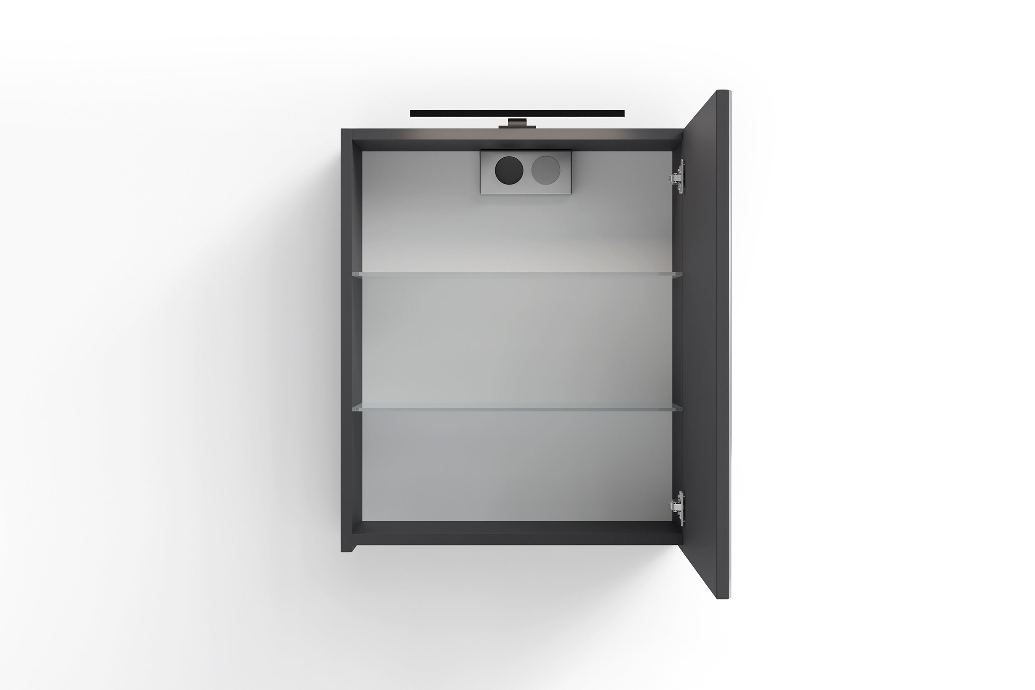 Spiegelschrank SPREE / Korpus matt weiß oder anthrazit mit Spiegeltüren / Hängeschrank mit Soft-Close-Funktion / Inklusive LED-Beleuchtung / Badschrank mit Stecker- und Schalterdose / B 50, H 60, T 20 cm