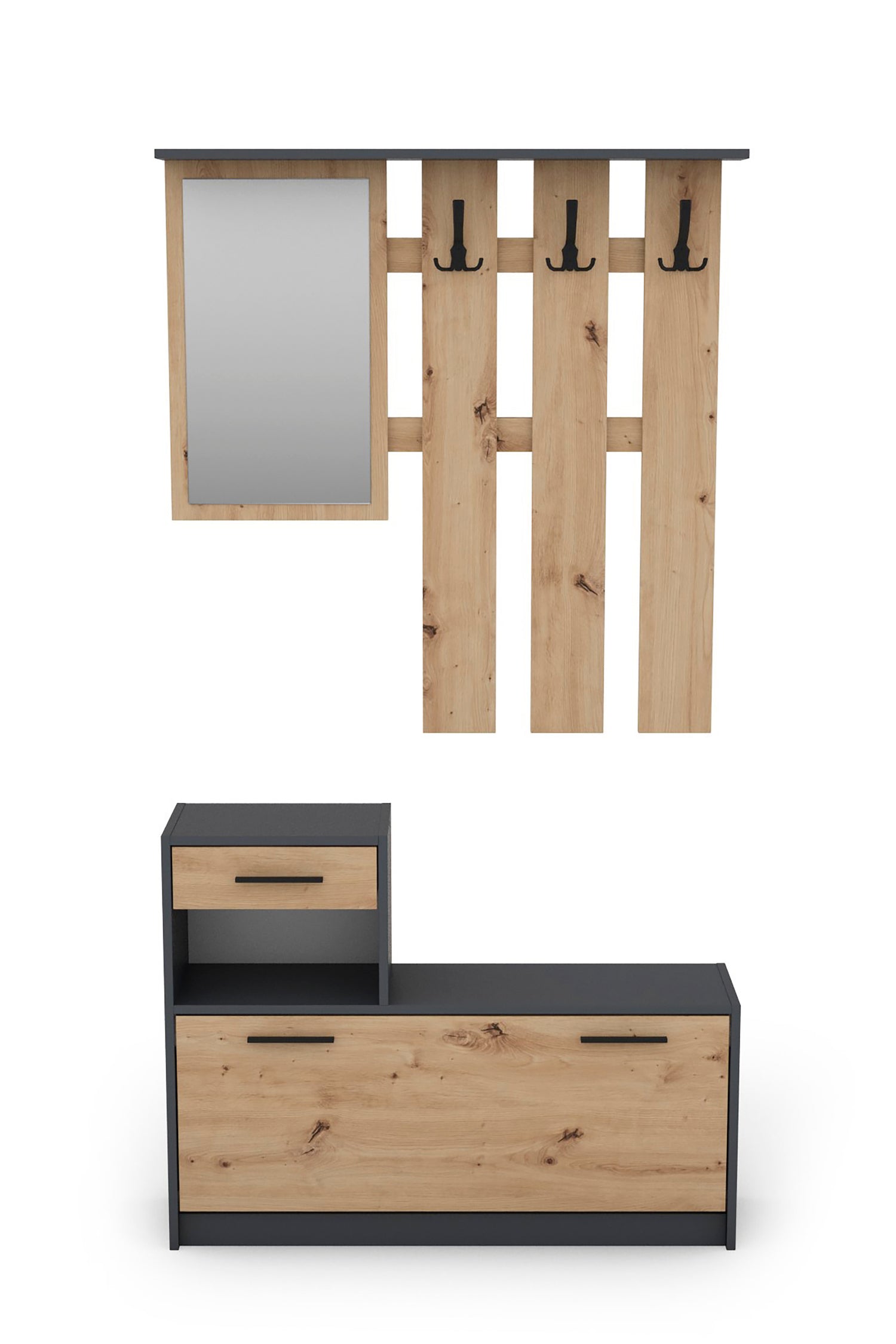 Garderoben-Set TAMINA / Kommode mit Schuhschrank + hängende Garderobe mit Spiegel / in Old Wood (Altholz-Optik), Artisan Eiche (Eiche-Optik) oder Light Atelier (Beton-Optik) / Flur-Schrank / Schränke / Regal / 100 x 190 x 25 cm (B x H x T)