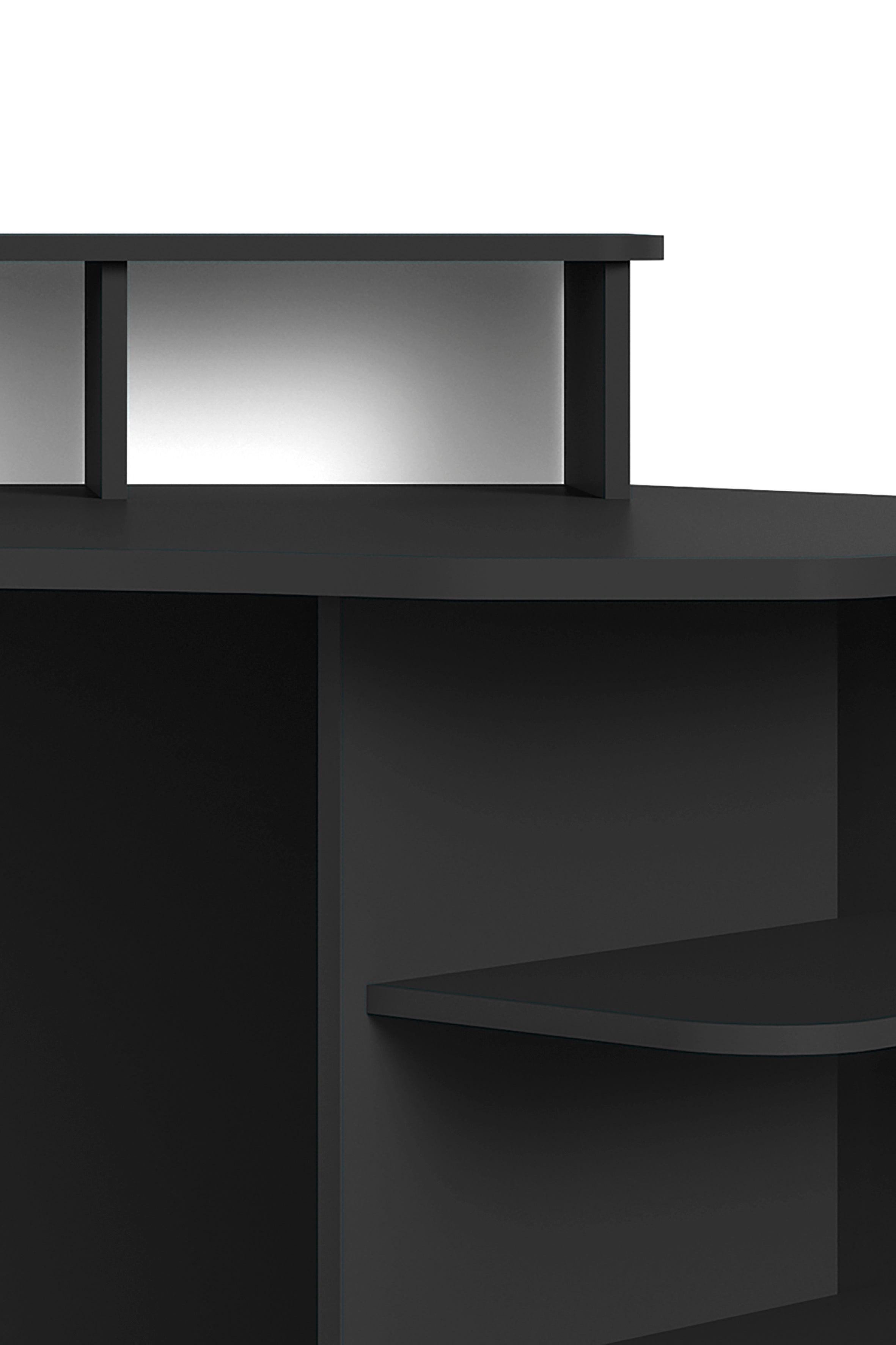 Schreibtisch THANATOS / Gaming-Tisch in Schwarz mit Kanten in rot, weiß oder schwarz / Eck-Schreibtisch mit viel Stauraum und XXL Tischplatte / Computer-Tisch / mit Ausatz / 198x76x85cm (BxHxT)