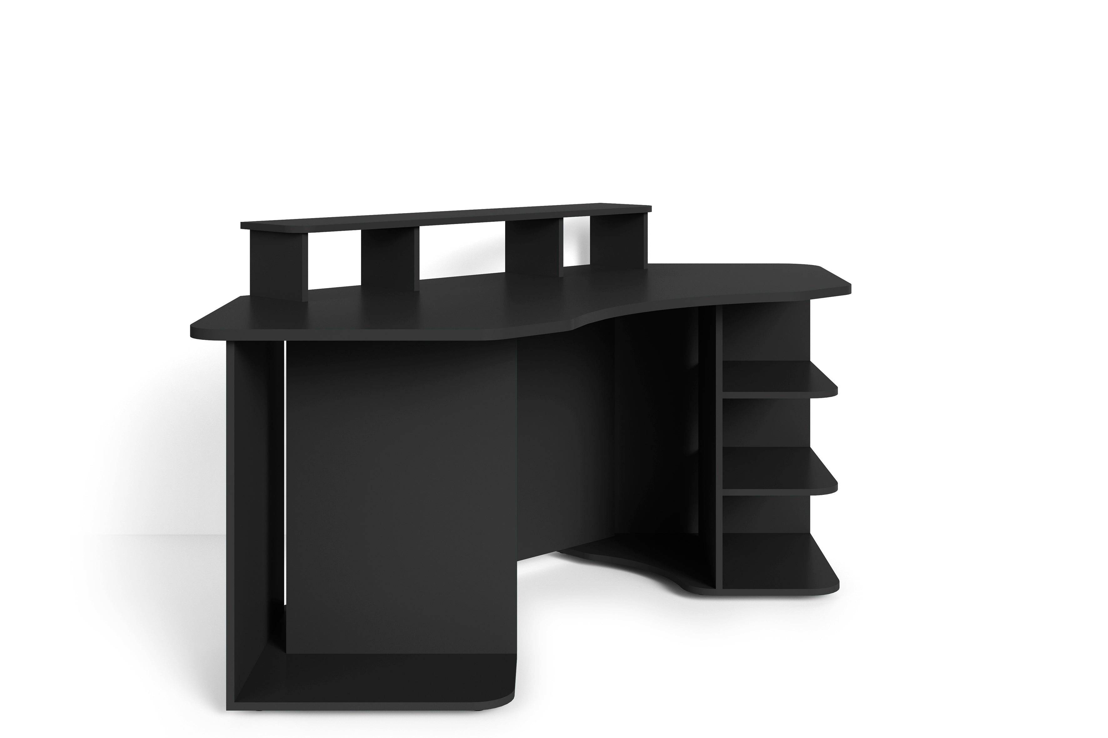 Schreibtisch THANATOS / Gaming-Tisch in Schwarz mit Kanten in rot, weiß oder schwarz / Eck-Schreibtisch mit viel Stauraum und XXL Tischplatte / Computer-Tisch / mit Ausatz / 198x76x85cm (BxHxT)