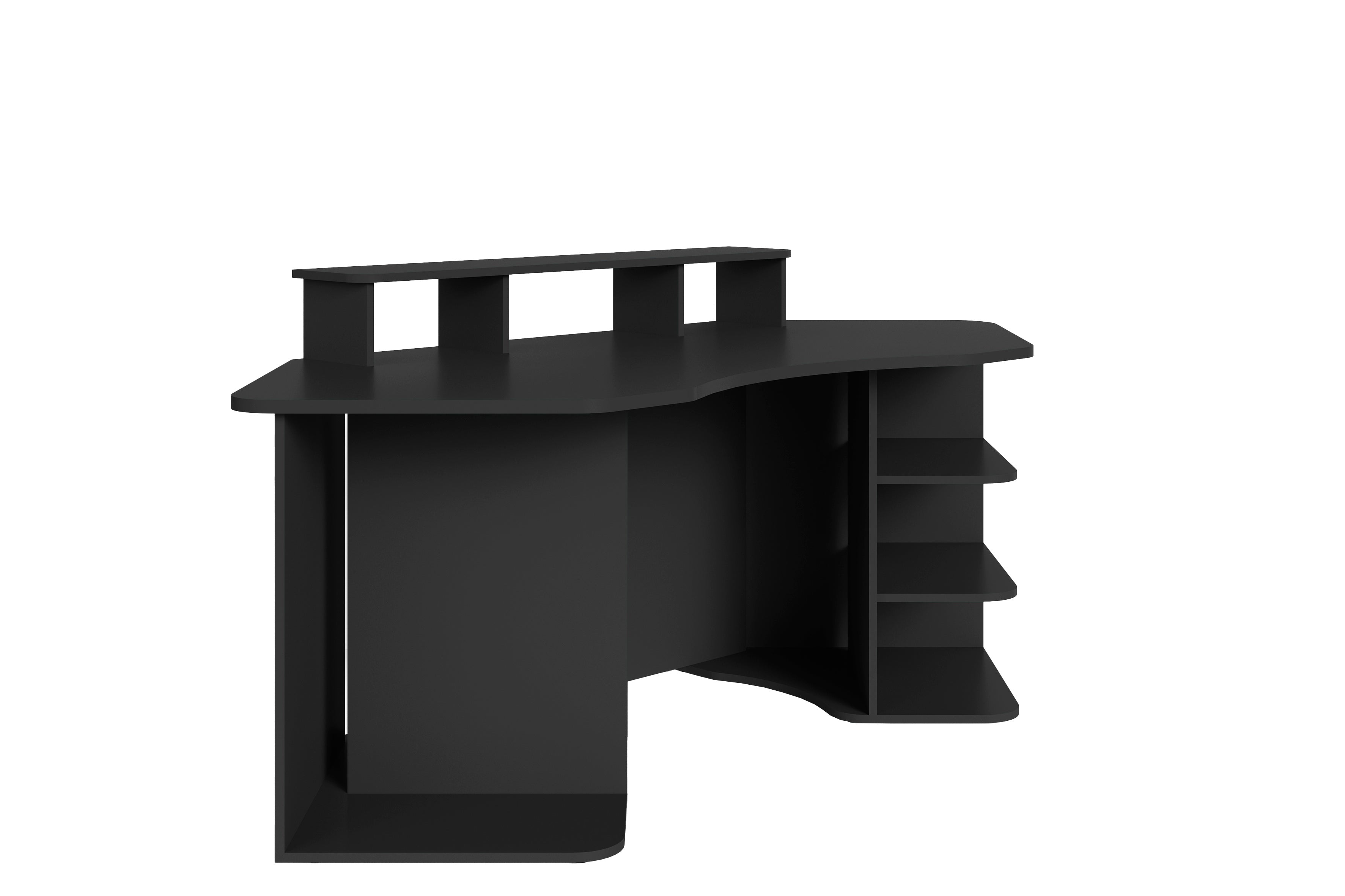 Schreibtisch THANATOS / Gaming-Tisch in Schwarz mit Kanten in rot, weiß oder schwarz / Eck-Schreibtisch mit viel Stauraum und XXL Tischplatte / Computer-Tisch / mit Ausatz / 198x76x85cm (BxHxT)