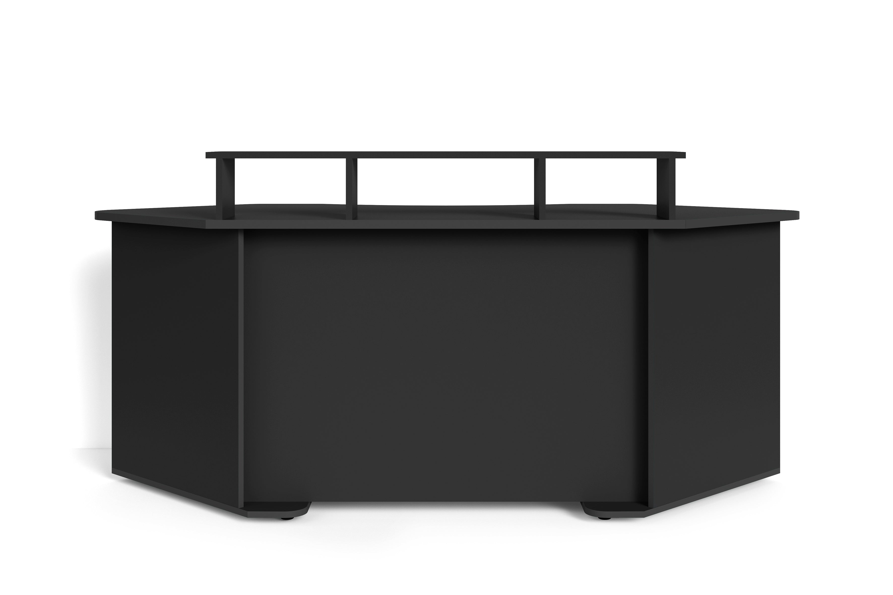 Schreibtisch THANATOS / Gaming-Tisch in Schwarz mit Kanten in rot, weiß oder schwarz / Eck-Schreibtisch mit viel Stauraum und XXL Tischplatte / Computer-Tisch / mit Ausatz / 198x76x85cm (BxHxT)