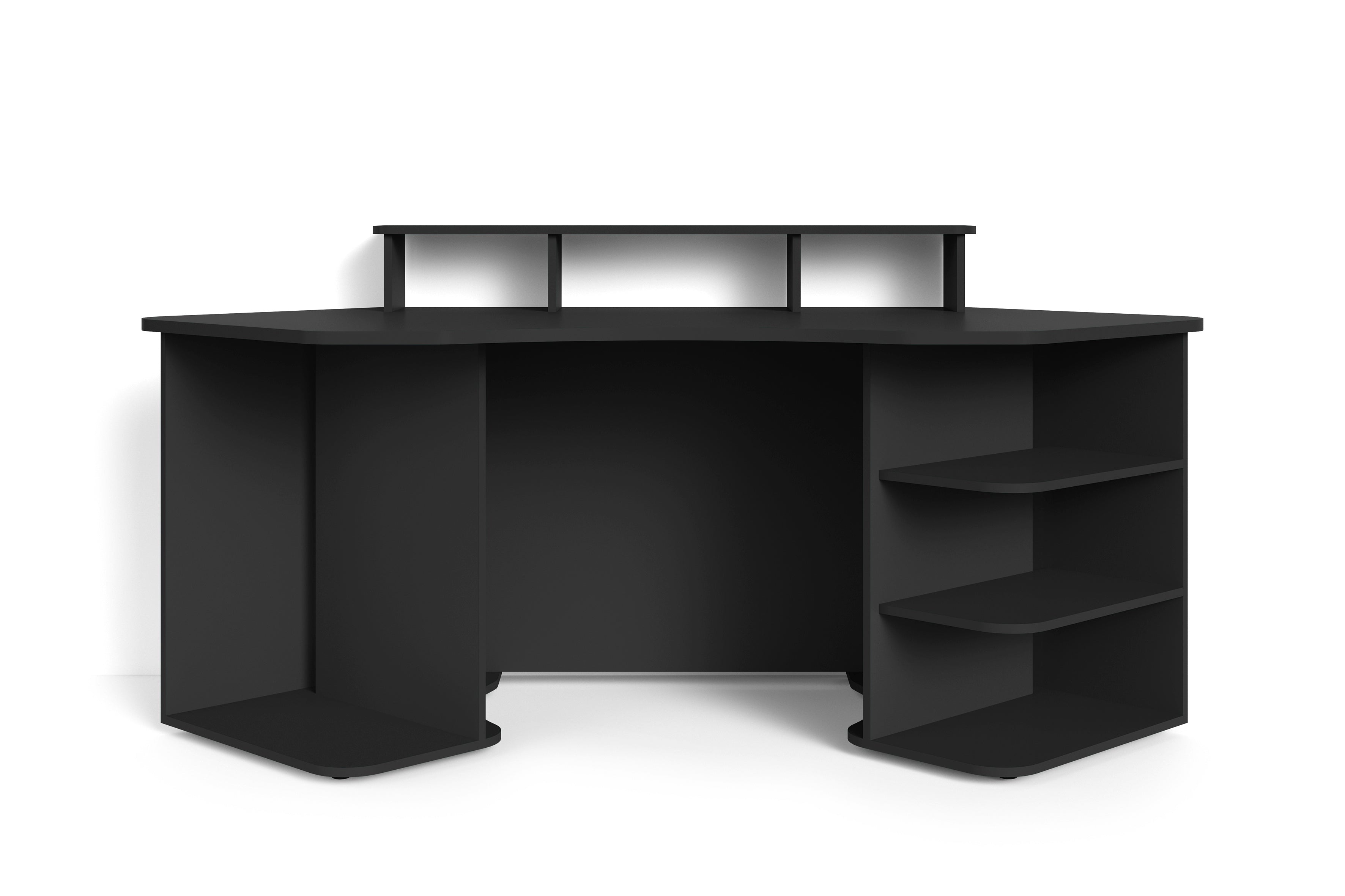 Schreibtisch THANATOS / Gaming-Tisch in Schwarz mit Kanten in rot, weiß oder schwarz / Eck-Schreibtisch mit viel Stauraum und XXL Tischplatte / Computer-Tisch / mit Ausatz / 198x76x85cm (BxHxT)