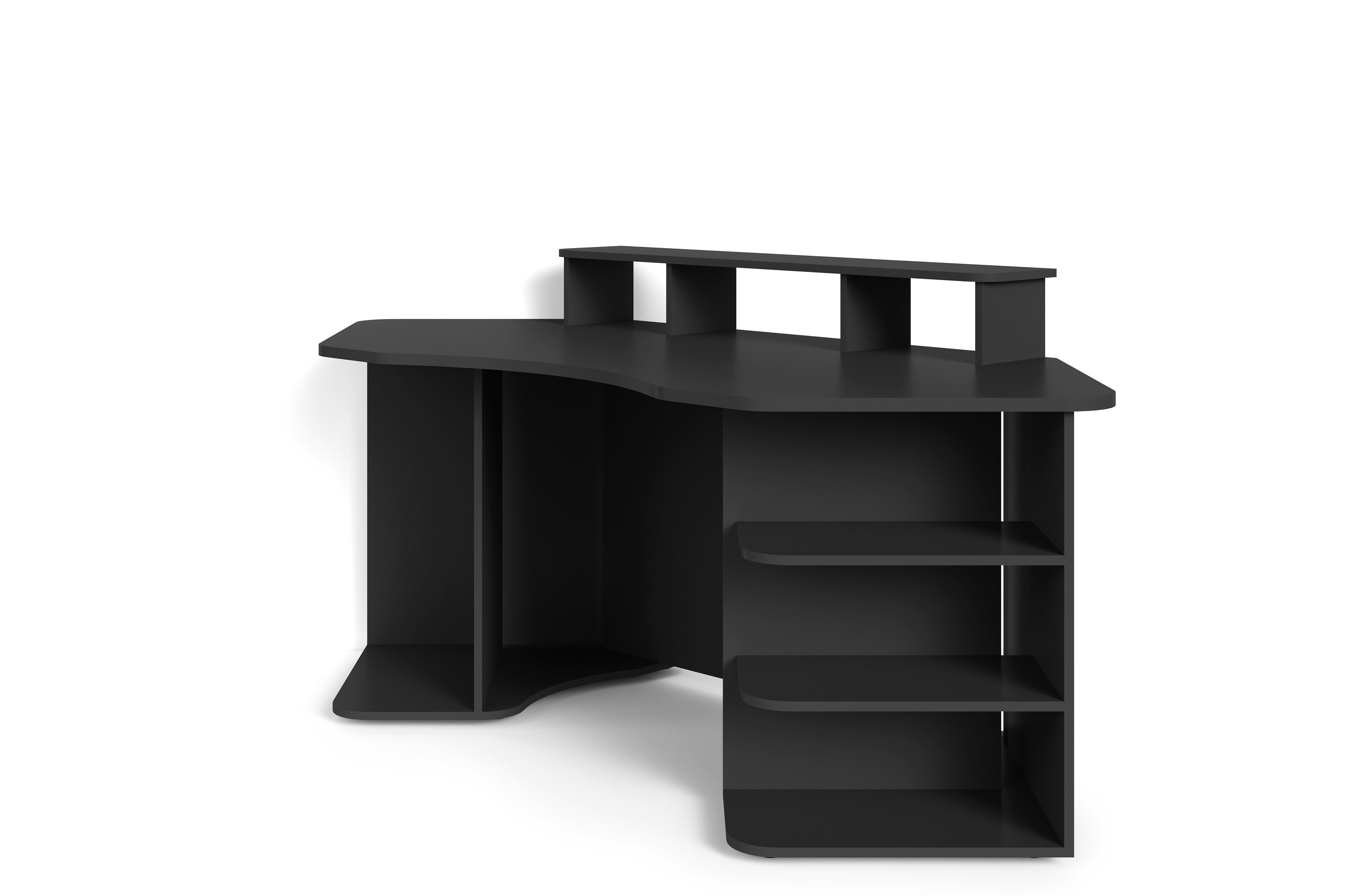 Schreibtisch THANATOS / Gaming-Tisch in Schwarz mit Kanten in rot, weiß oder schwarz / Eck-Schreibtisch mit viel Stauraum und XXL Tischplatte / Computer-Tisch / mit Ausatz / 198x76x85cm (BxHxT)