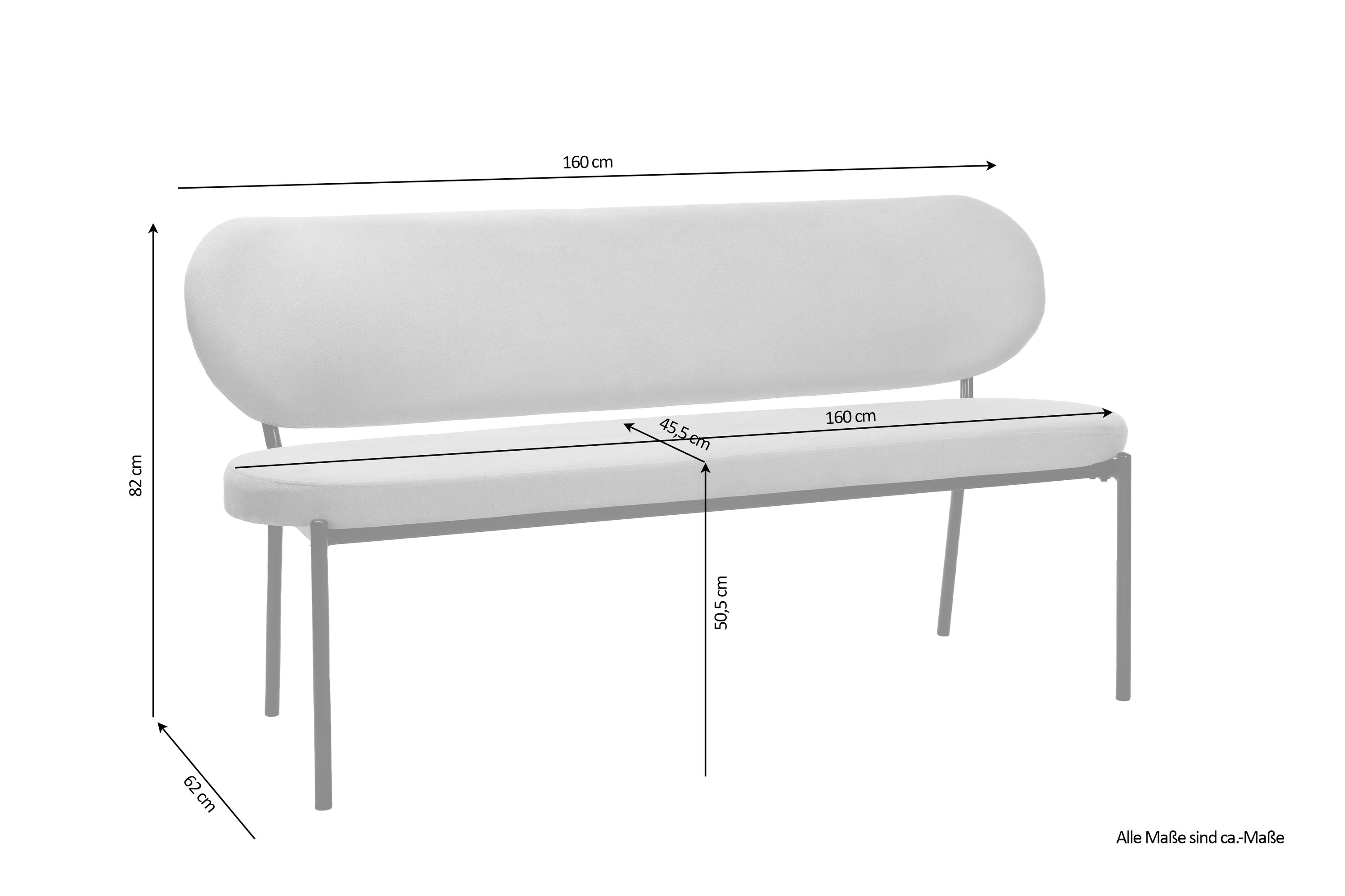 Bank JERSEY / Webstoff dunkelgrau oder / Gestell Metall schwarz / Bank mit Rückenlehne / B 160, H 82, T 62 cm