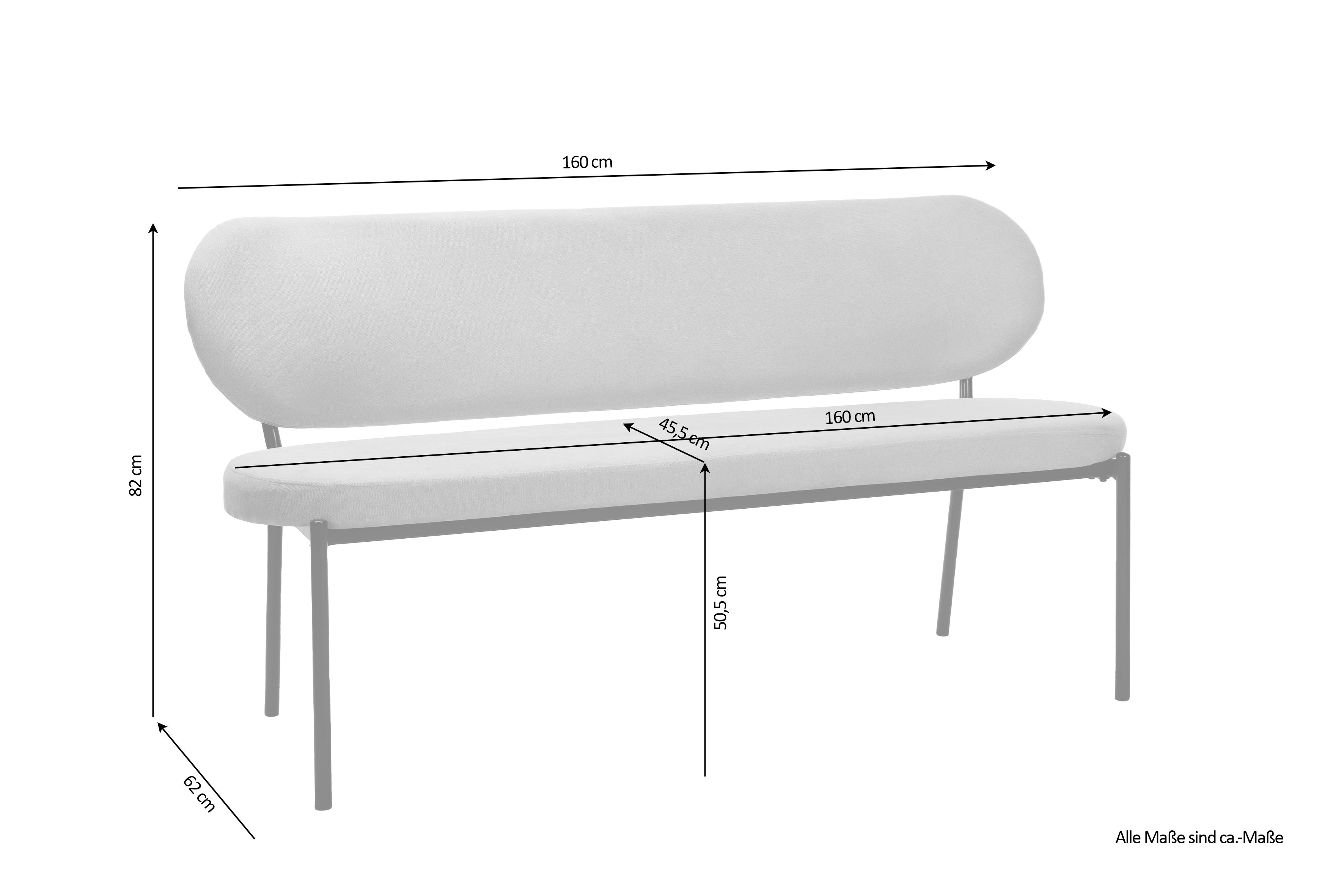 Bank JERSEY / Webstoff dunkelgrau oder / Gestell Metall schwarz / Bank mit Rückenlehne / B 160, H 82, T 62 cm