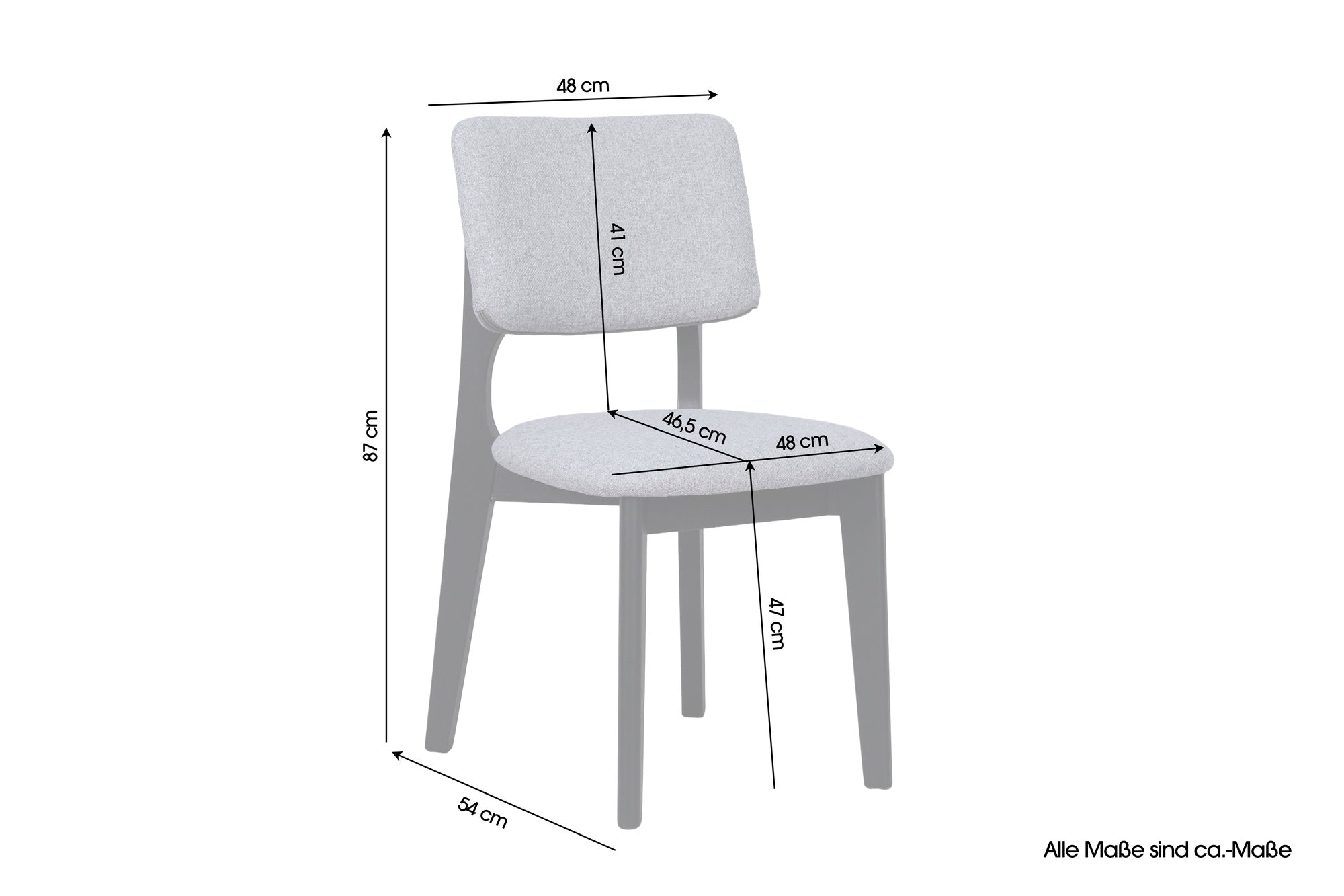 Esszimmerstuhl 2er Set ELSA / Webstoff beige oder grau / Gestell Massivholz schwarz / B 48, H 87, T 54 cm