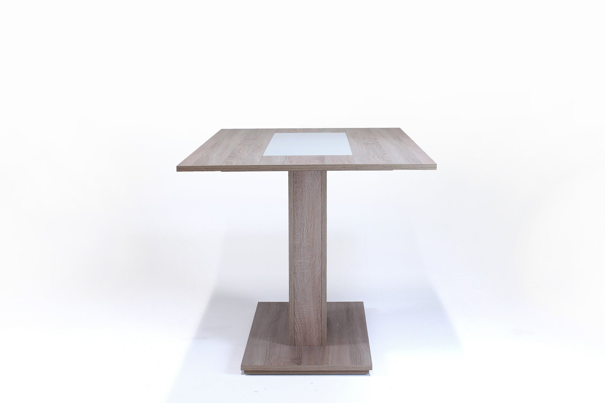 Säulentisch Vienna / Moderner Küchentisch in Eiche-Optik, Einlage schwarz oder weiß montierbar / Kleiner Esstisch / B 110, H 75, T 70 cm
