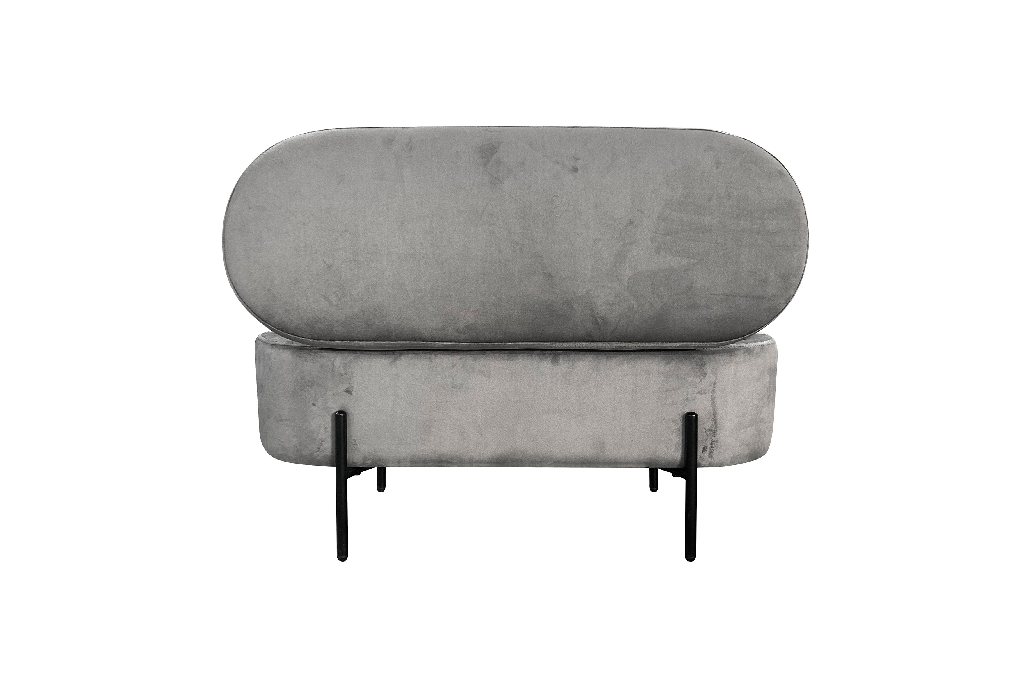 Bank NOVA / Samt dunkelgrün, grau oder schwarz / Metall schwarz pulverbeschichtet / Polsterbank mit Stauraum / B 95, H 42, T 37,5 cm