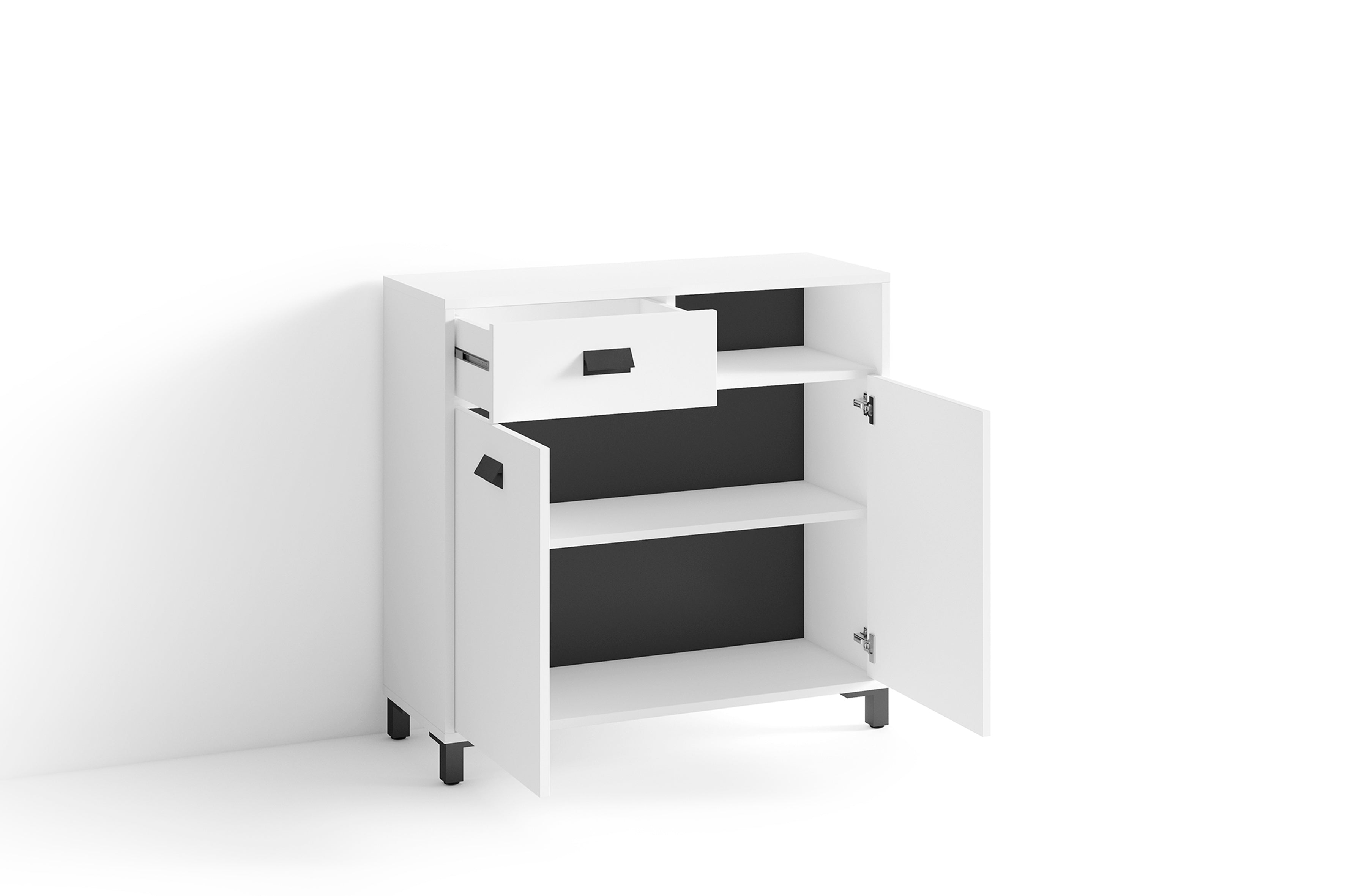 Badezimmer Kommode WELLNESS in Artisan Eiche, Griffe aus Metall in schwarz / Badschrank mit einer Schublade und zwei Türen / B 80,5, H 77,5, T 31 cm