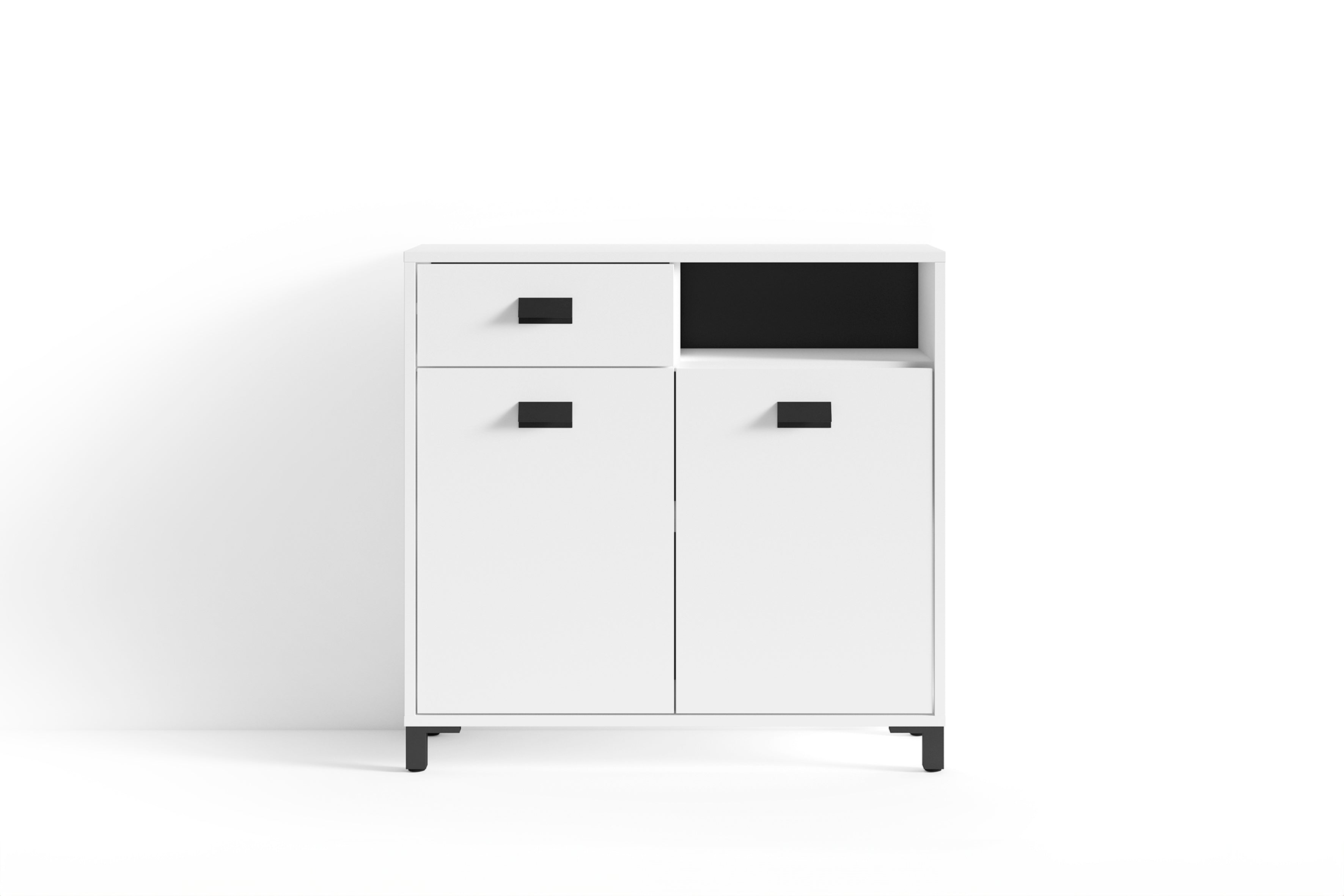 Badezimmer Kommode WELLNESS in Artisan Eiche, Griffe aus Metall in schwarz / Badschrank mit einer Schublade und zwei Türen / B 80,5, H 77,5, T 31 cm