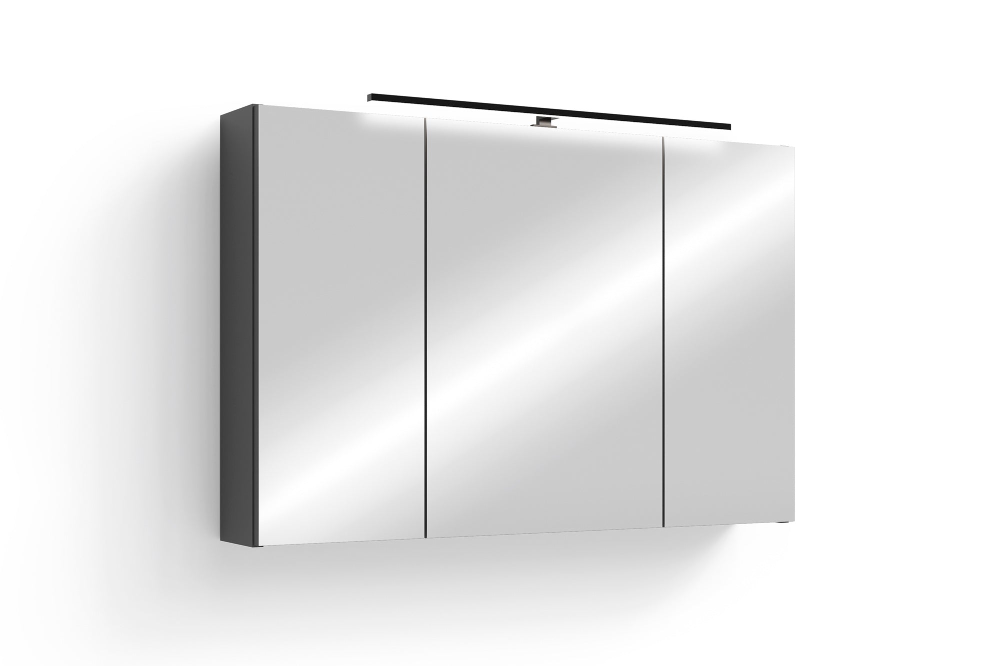byLIVING Spiegelschrank SPREE / Korpus matt weiß oder anthrazit mit Spiegeltüren / Hängeschrank mit Soft-Close-Funktion / Inklusive LED-Beleuchtung / Badschrank mit Stecker- und Schalterdose / B 90, H 60, T 20 cm