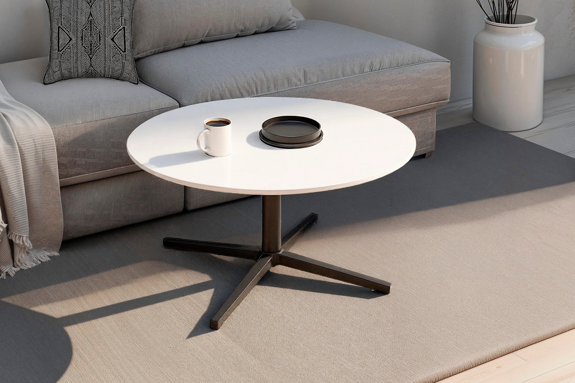 Couchtisch CUP / Tischplatte in weiß, Gestell in schwarz / Wohnzimmertisch, Sofatisch, Beistelltisch / Maße: B 70, H 36,5, T 70 cm