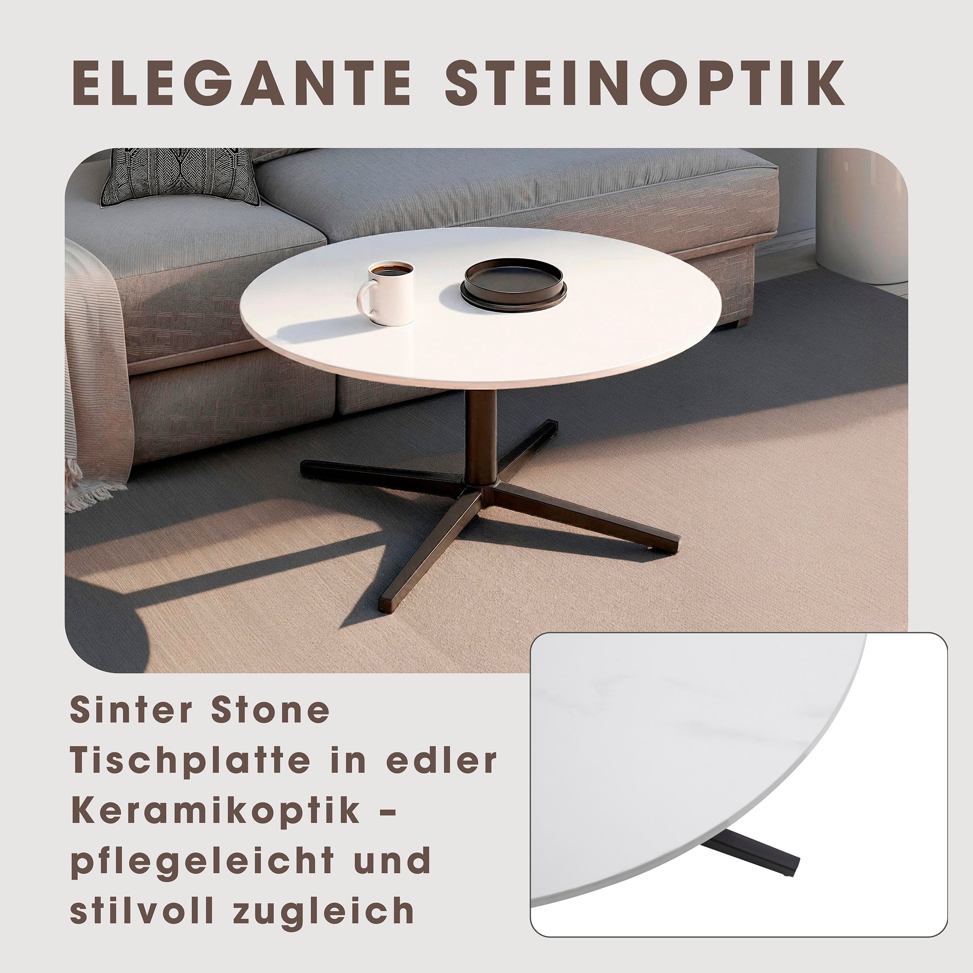 Couchtisch CUP / Tischplatte in weiß, Gestell in schwarz / Wohnzimmertisch, Sofatisch, Beistelltisch / Maße: B 70, H 36,5, T 70 cm