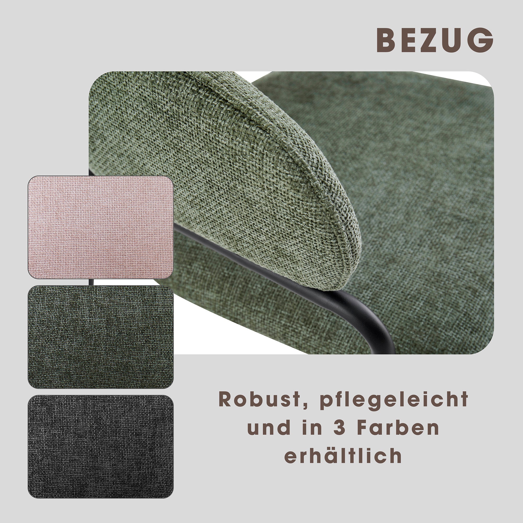 Stuhl 2-er Set CURVE / Webstoffbezug in dunkelgrau, dunkelgrün oder taupe, Gestell in schwarz / Esszimmerstuhl / Küchenstuhl / Maße: B 60 x H 86 x T 58 cm