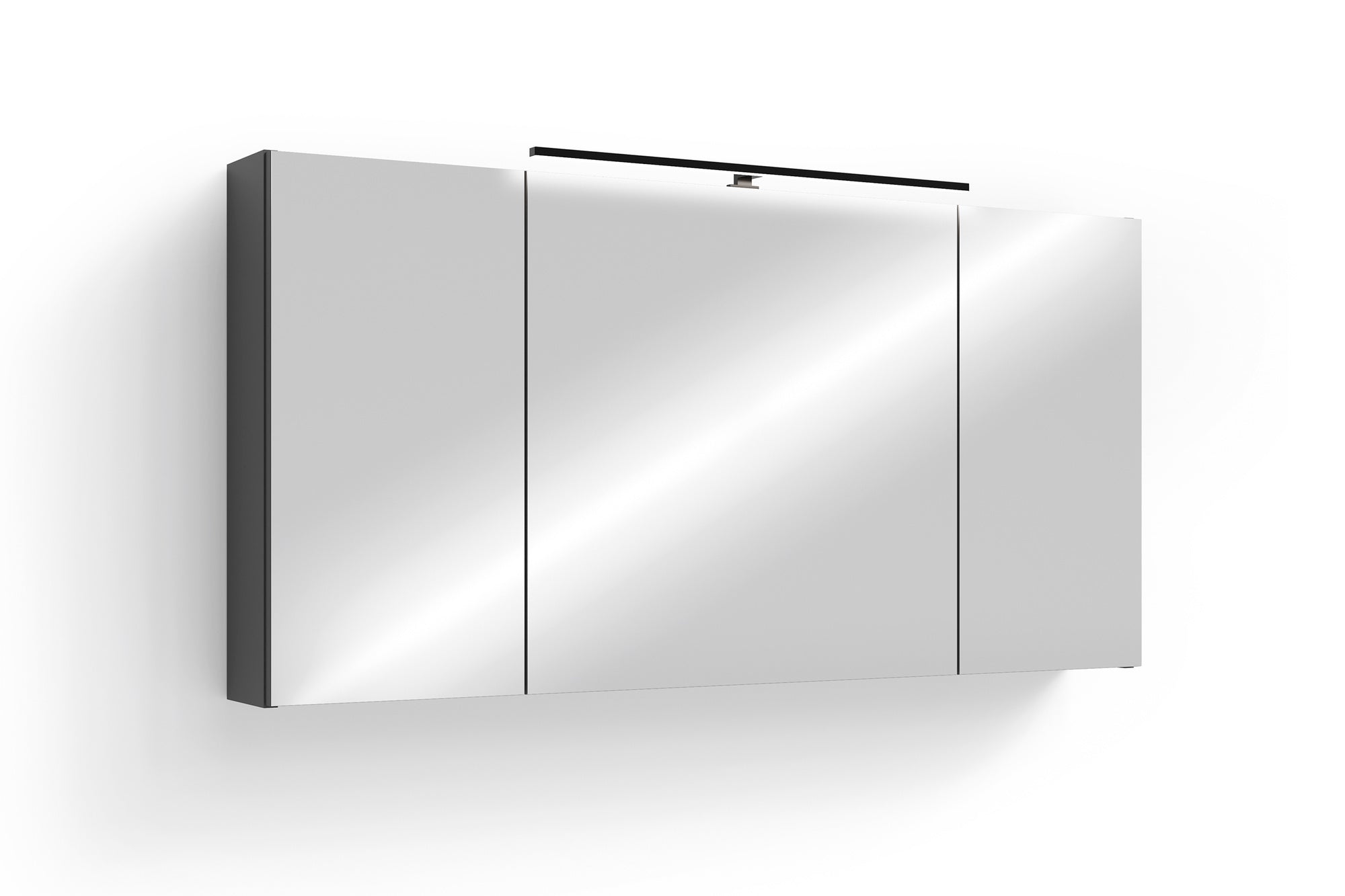 byLIVING Spiegelschrank SPREE / Korpus matt weiß oder anthrazit mit Spiegeltüren / Hängeschrank mit Soft-Close-Funktion / Inklusive LED-Beleuchtung / Badschrank mit Stecker- und Schalterdose / B 120, H 60, T 20 cm