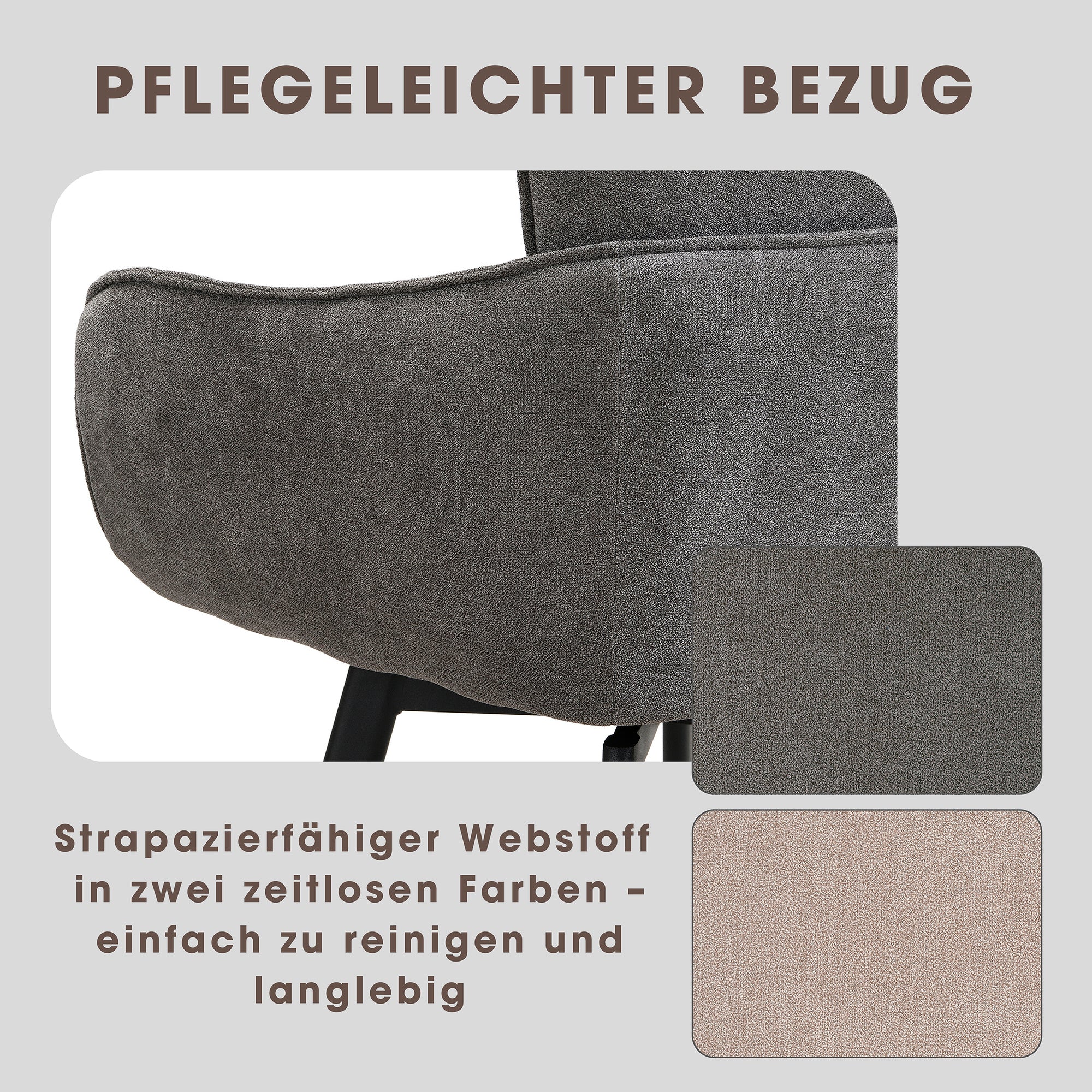 Stuhl 2-er Set RICO / Webstoffbezug in dunkelgrau oder taupe, Gestell in schwarz / 360° drehbar / Esszimmerstuhl / Küchenstuhl / B 61 x H 90 x T 63 cm