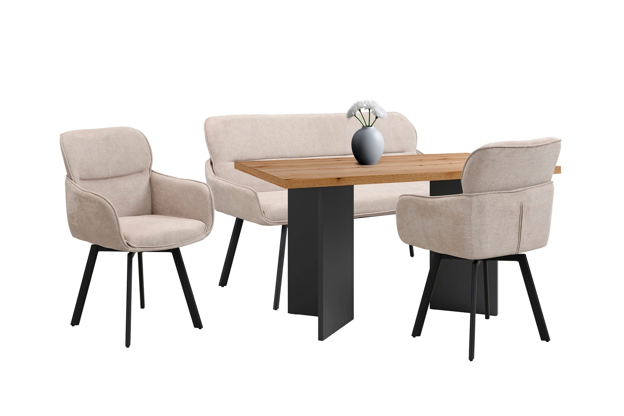 Stuhl 2-er Set RICO / Webstoffbezug in dunkelgrau oder taupe, Gestell in schwarz / 360° drehbar / Esszimmerstuhl / Küchenstuhl / B 61 x H 90 x T 63 cm