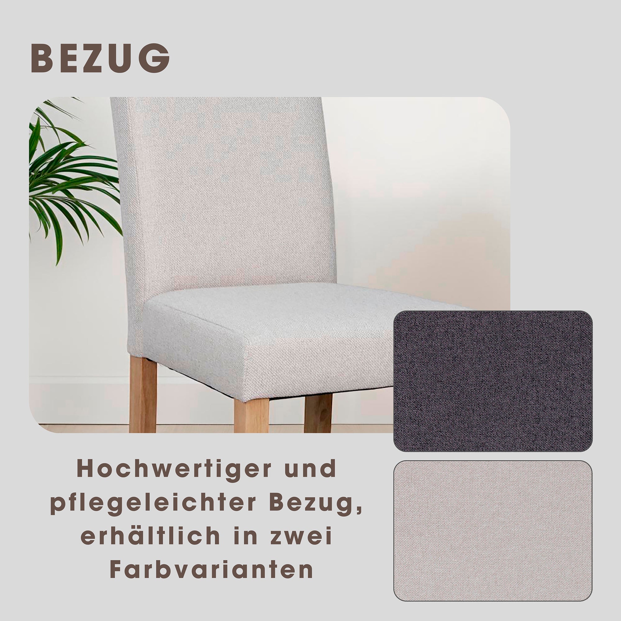 Esszimmerstuhl 2er Set ELIAS / Webstoff taupe oder dunkelgrau / Gestell Massivholz Rubberwood natur / B 47, H 99,5, T 60 cm