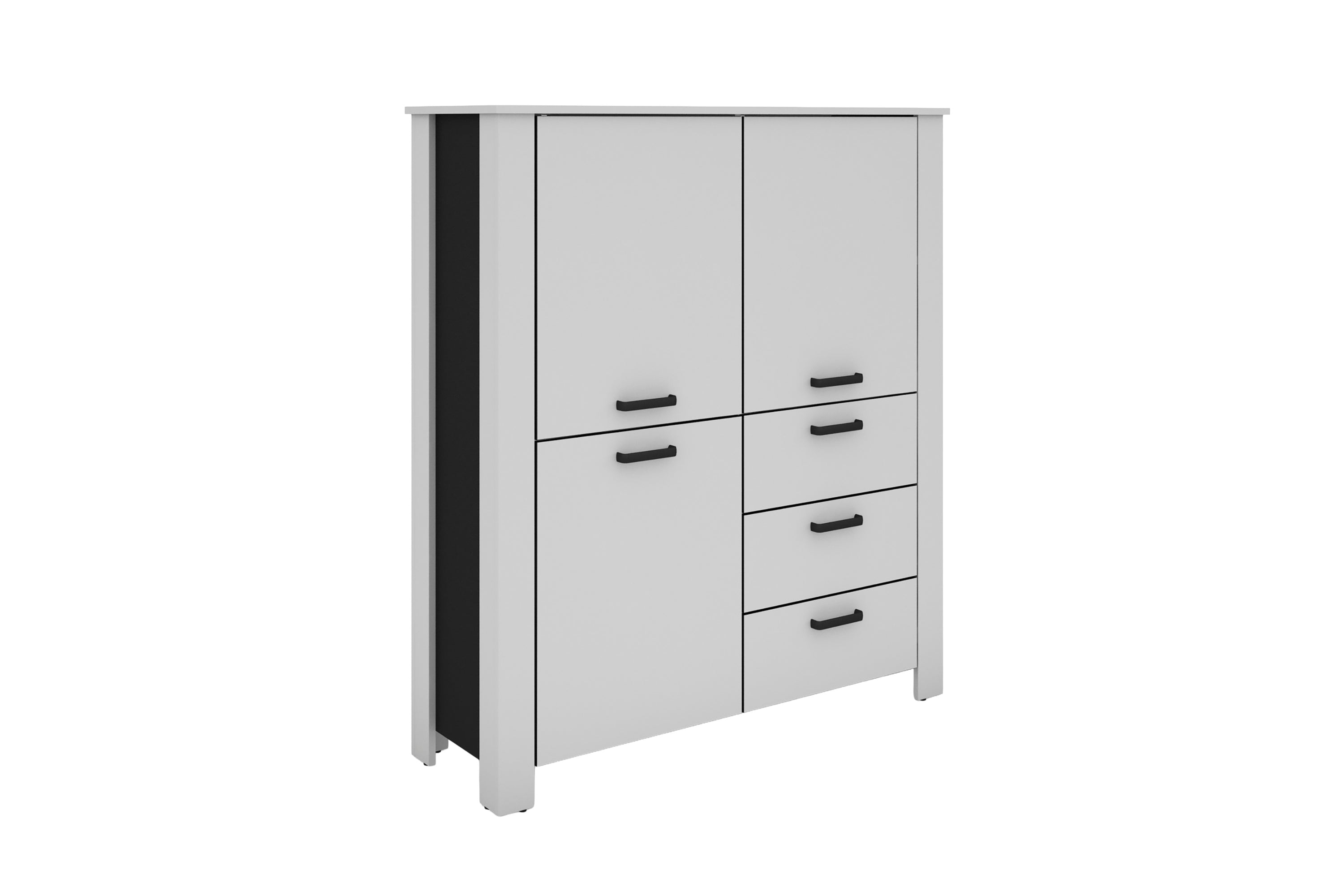 Higboard FARO / Artisan Eiche (Eiche-Optik) oder weiß, Absetzung in schwarz / Stollenoptik / 3 Türen und 3 Schubkästen / verstellbare Einlegeböden / viel Stauraum / Sideboard / Kommode / Maße: B 160, H 84, T 40 cm