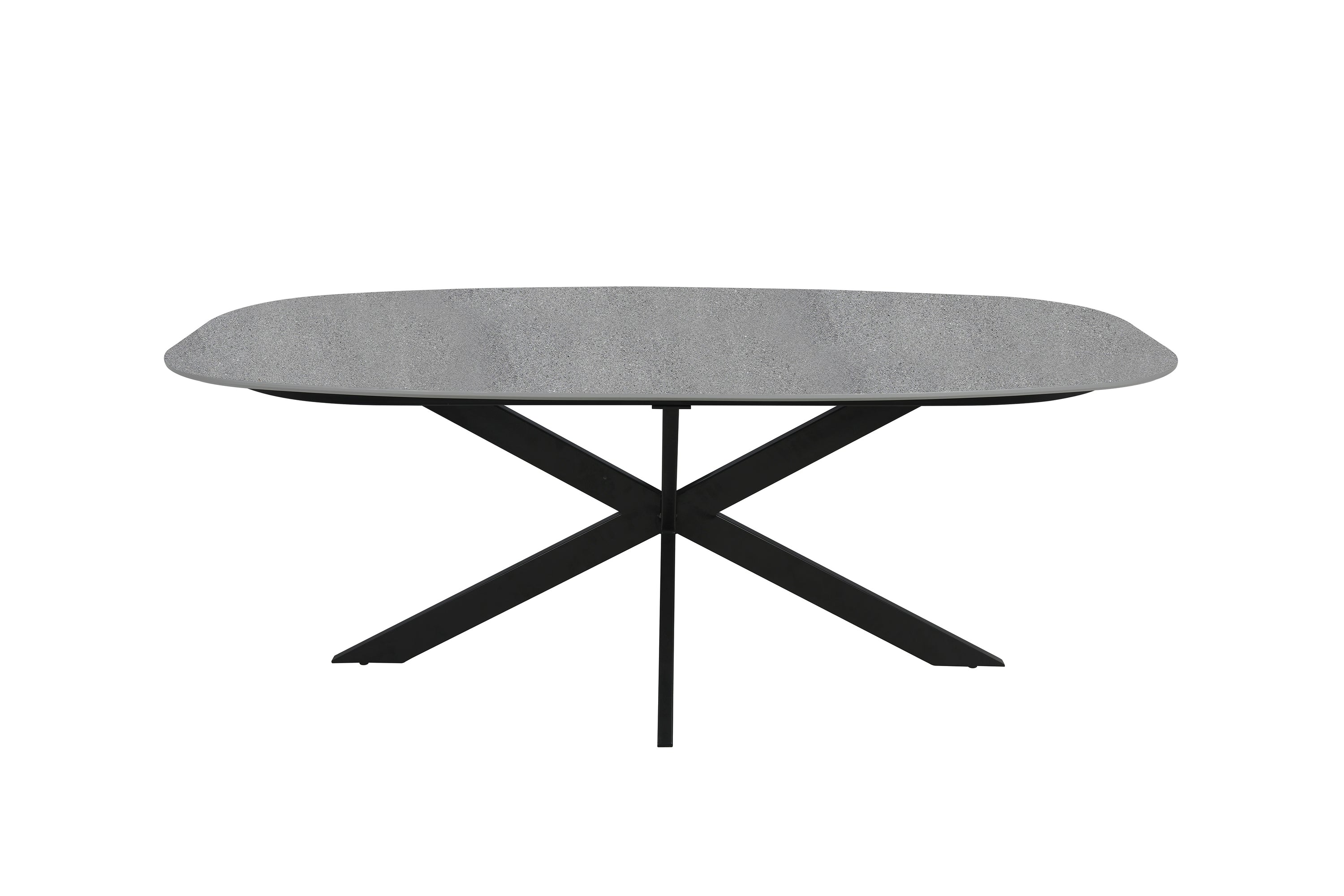 Esstisch OVAL / Bootsform / Tischplatte in Naturstein-Optik grau / Gestell Metall schwarz / 200 x 100, H 76 cm