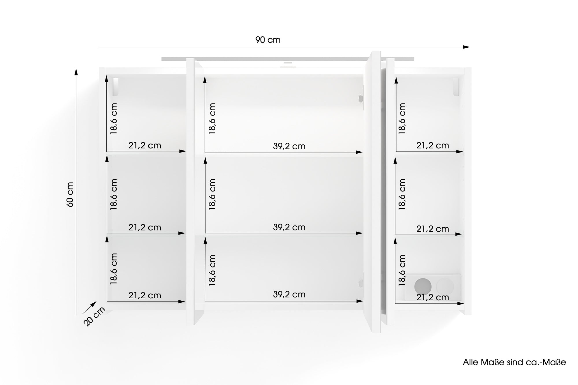 byLIVING Spiegelschrank SPREE / Korpus matt weiß oder anthrazit mit Spiegeltüren / Hängeschrank mit Soft-Close-Funktion / Inklusive LED-Beleuchtung / Badschrank mit Stecker- und Schalterdose / B 90, H 60, T 20 cm