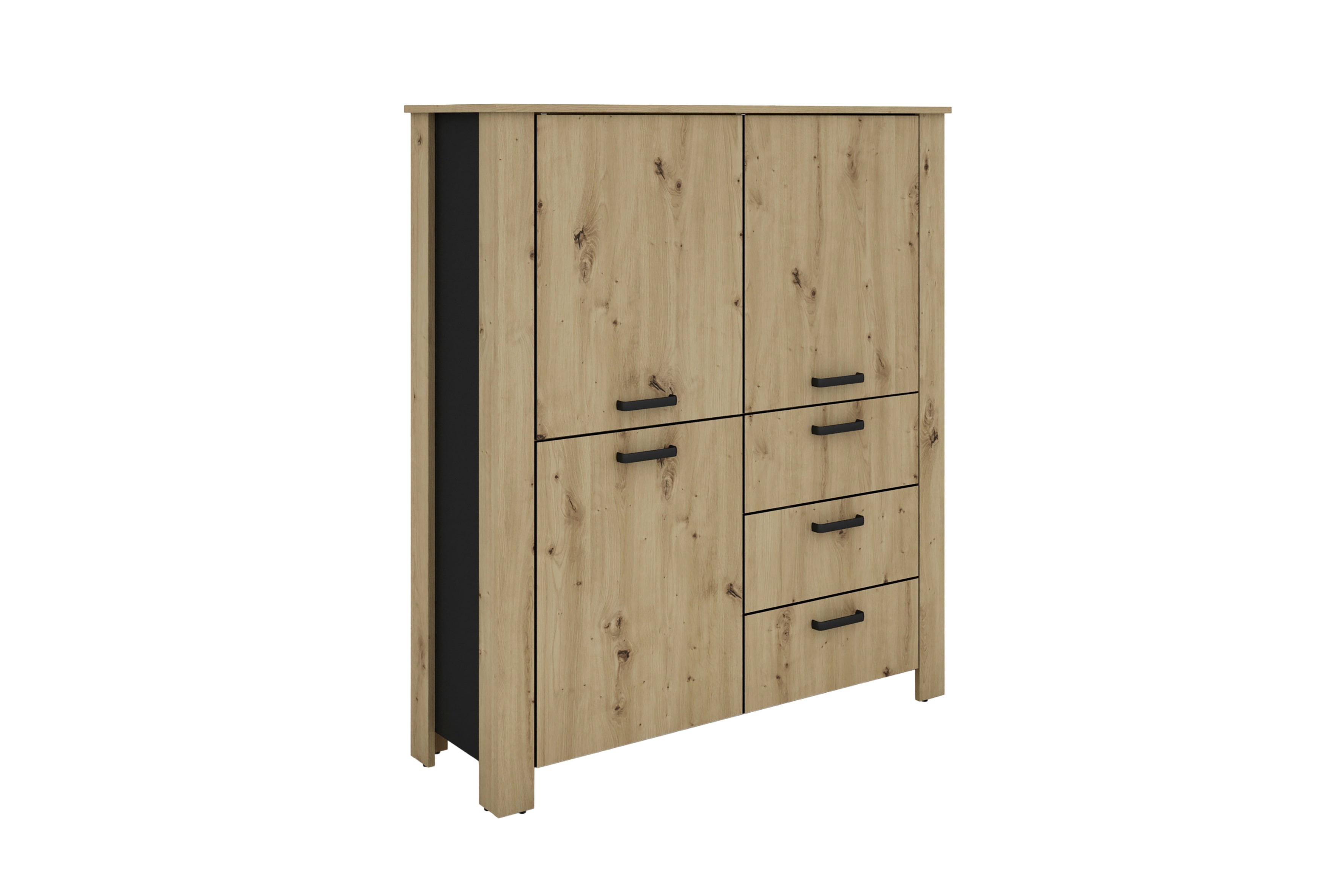 byLIVING Higboard FARO / Artisan Eiche (Eiche-Optik) oder weiß, Absetzung in schwarz / Stollenoptik / 3 Türen und 3 Schubkästen / verstellbare Einlegeböden / viel Stauraum / Sideboard / Kommode / Maße: B 160, H 84, T 40 cm