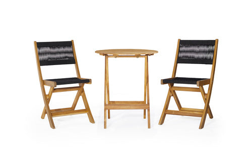 Balkonset BISTRO / Akazie teakfarbig geölt, massiv / Seilgeflecht schwarz / B 42,5, H 81,5, T 51 cm / D 60, H 72,5 cm