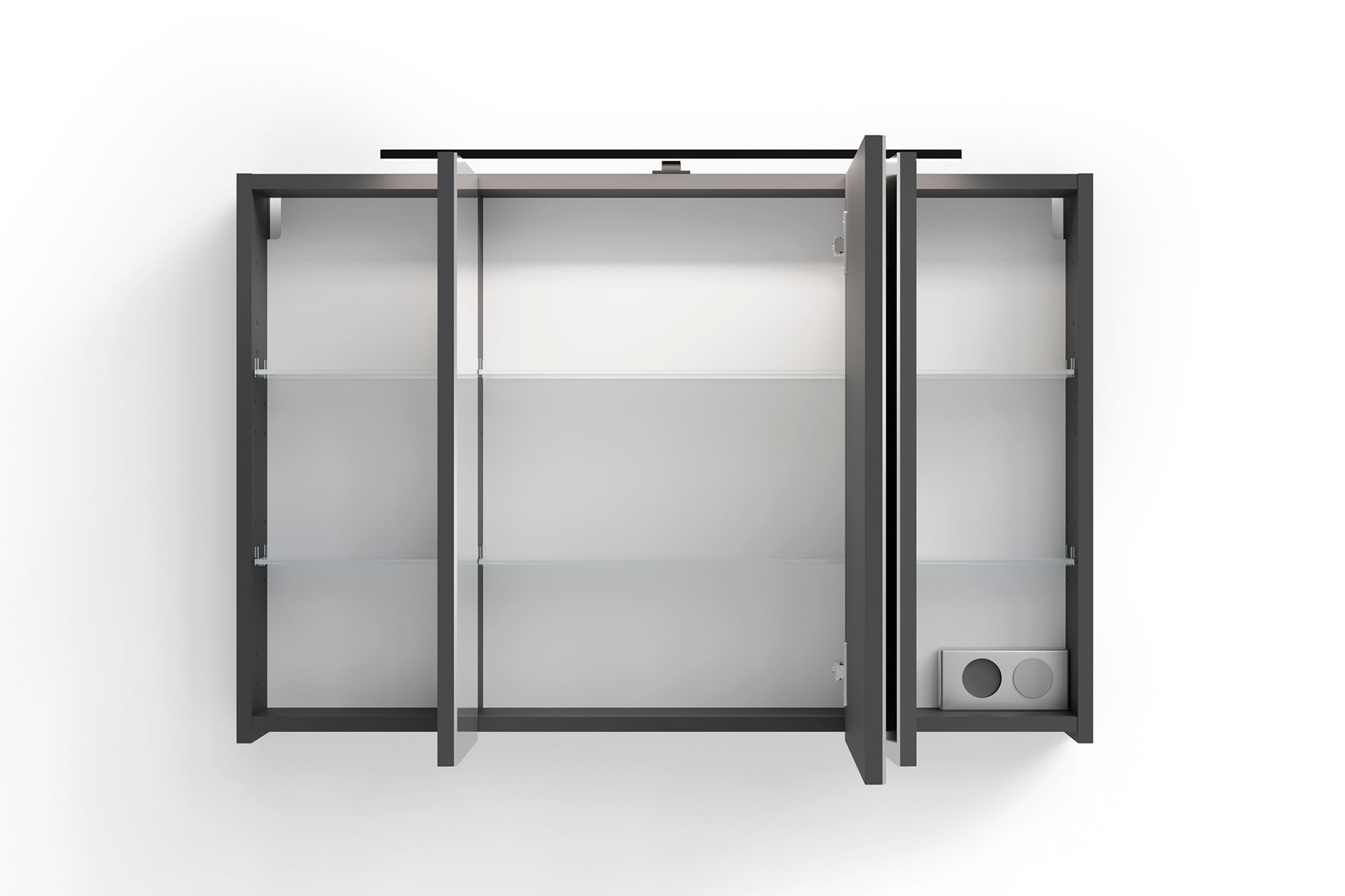 byLIVING Spiegelschrank SPREE / Korpus matt weiß oder anthrazit mit Spiegeltüren / Hängeschrank mit Soft-Close-Funktion / Inklusive LED-Beleuchtung / Badschrank mit Stecker- und Schalterdose / B 90, H 60, T 20 cm