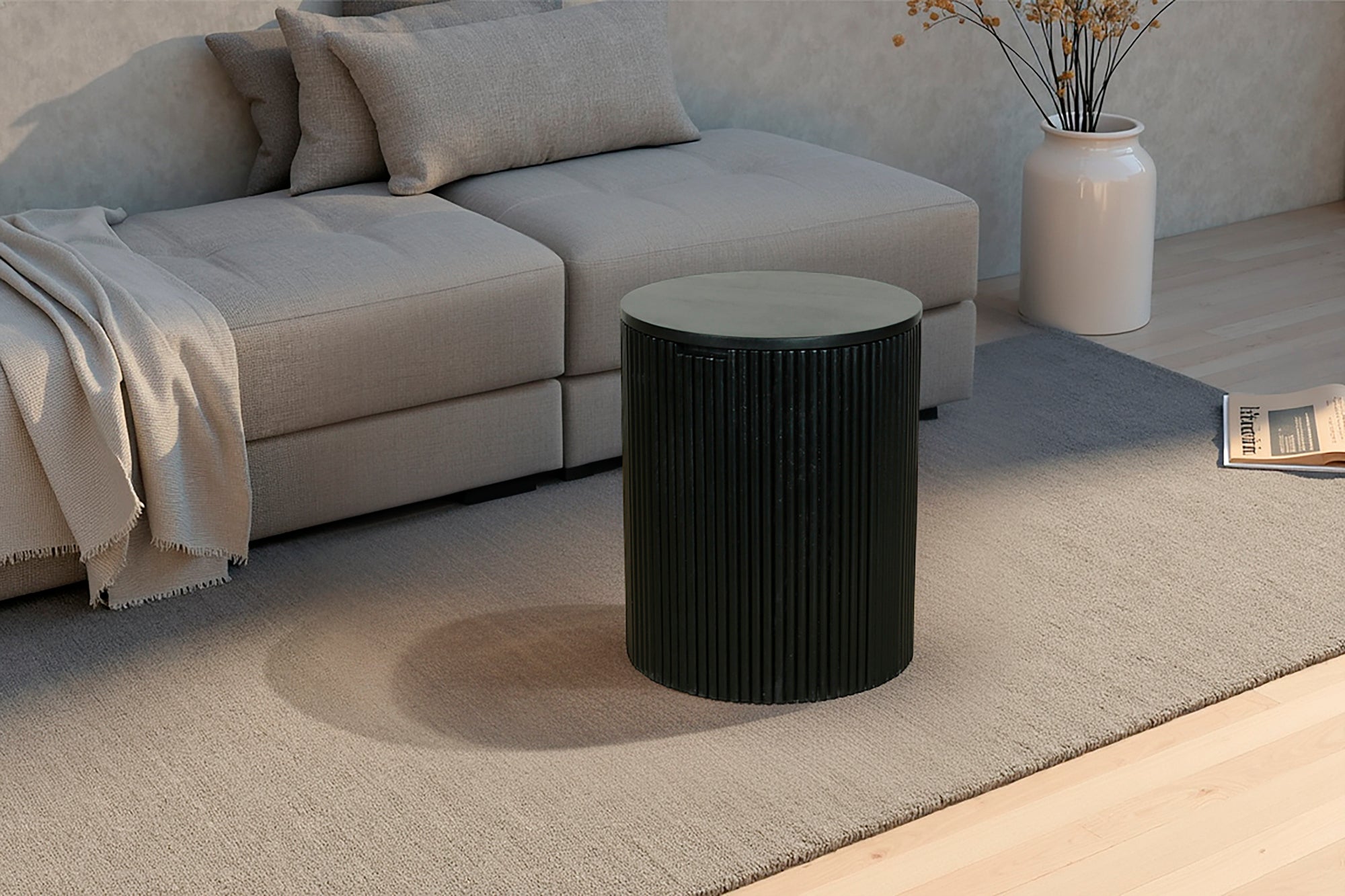 Beistelltisch OWEN / Tischplatte und Gestell in schwarz / Couchtisch / Sofatisch / Maße: D 40, H 50 cm