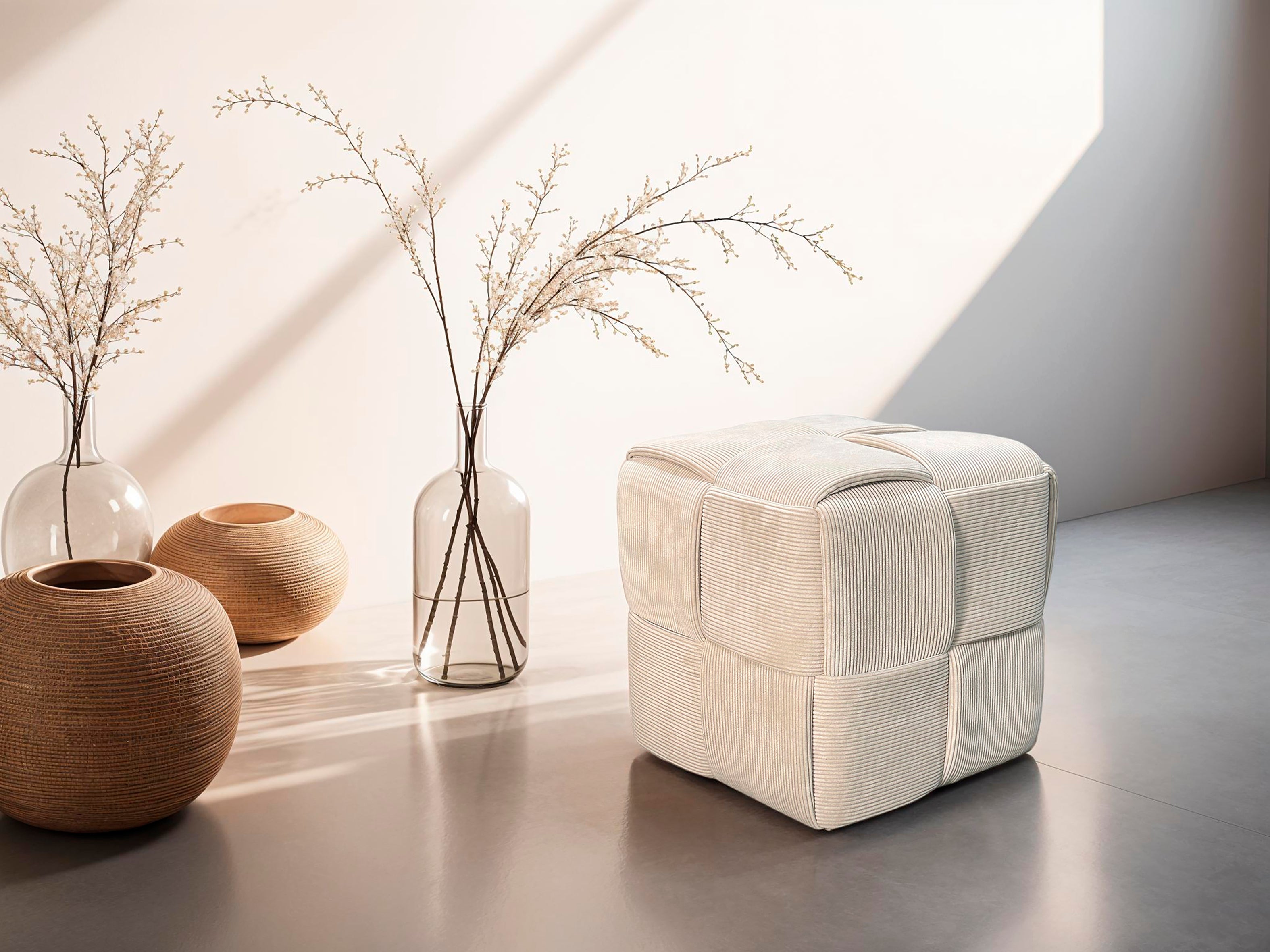 Pouf URBAN / Cord beige, dunkelgrün oder grau / Vollpolster / Hocker / B 40, H 40, T 40 cm