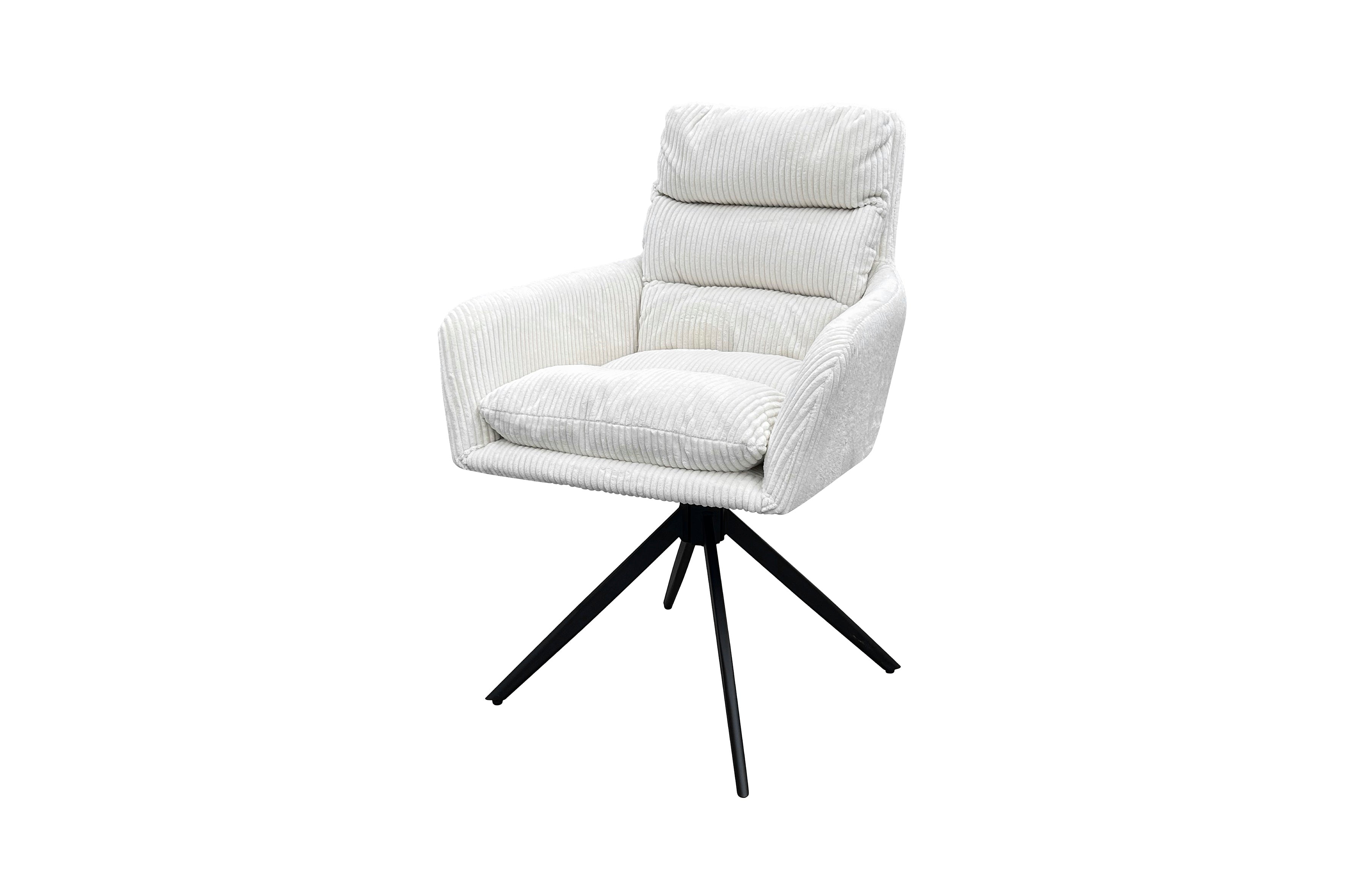 Esszimmerstuhl 2er Set PURA / Grob-Cord dunkelgrau oder off-white / Gestell Metall schwarz matt / Sitzschale 360° drehbar / B 58, H 74, T 60 cm