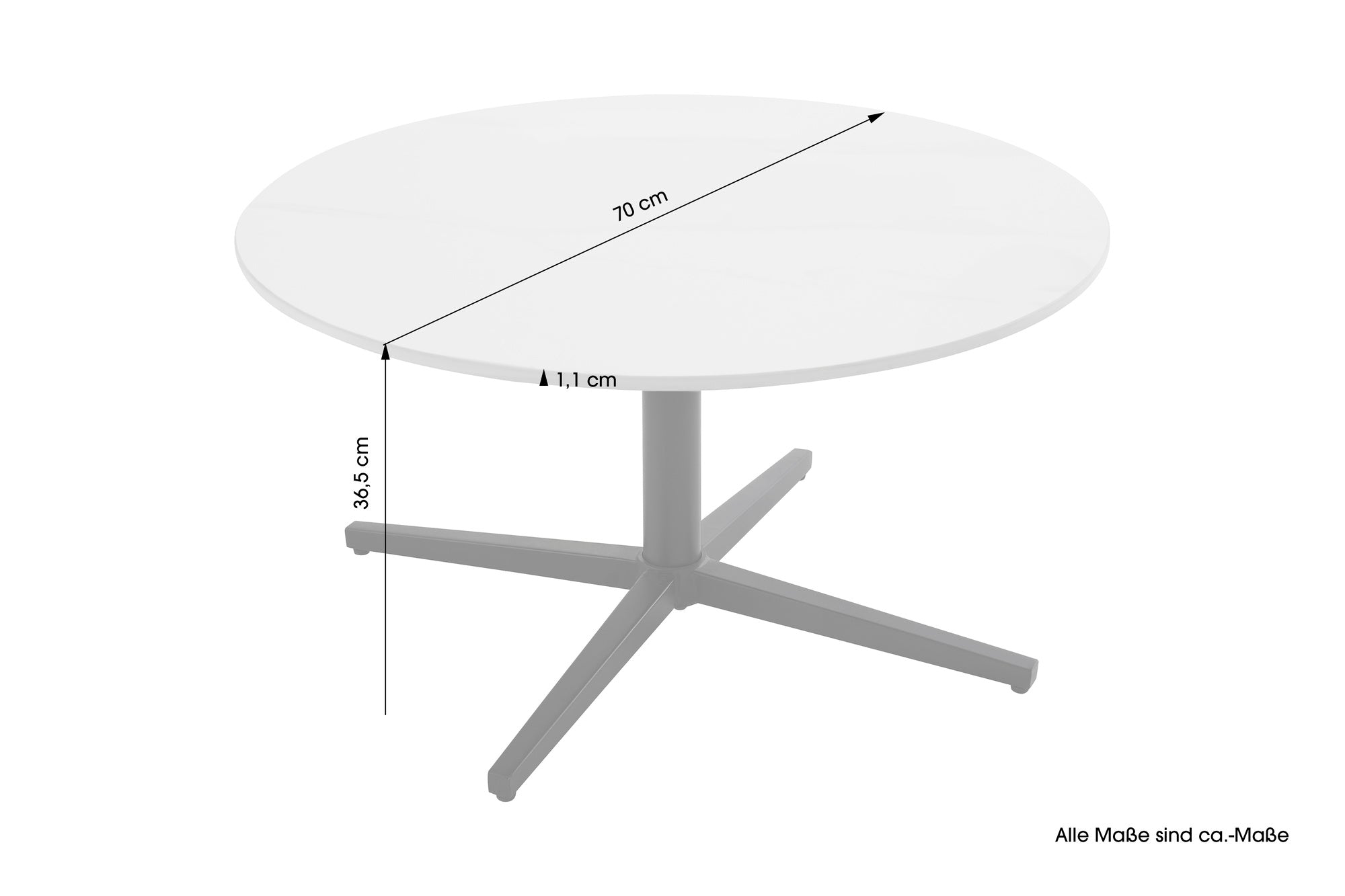 Couchtisch CUP / Tischplatte in weiß, Gestell in schwarz / Wohnzimmertisch, Sofatisch, Beistelltisch / Maße: B 70, H 36,5, T 70 cm