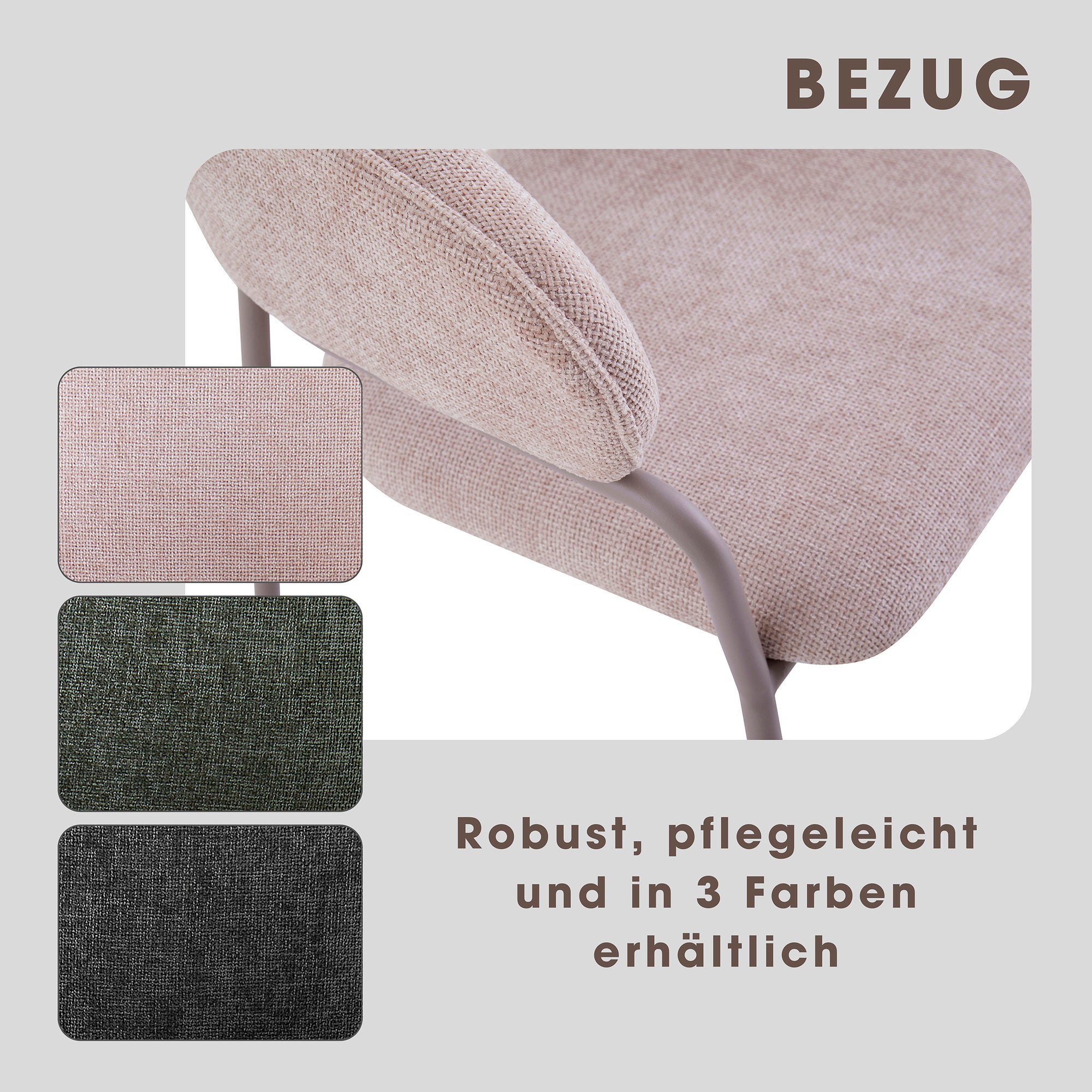 Stuhl 2-er Set CURVE / Webstoffbezug in dunkelgrau, dunkelgrün oder taupe, Gestell in schwarz / Esszimmerstuhl / Küchenstuhl / Maße: B 60 x H 86 x T 58 cm