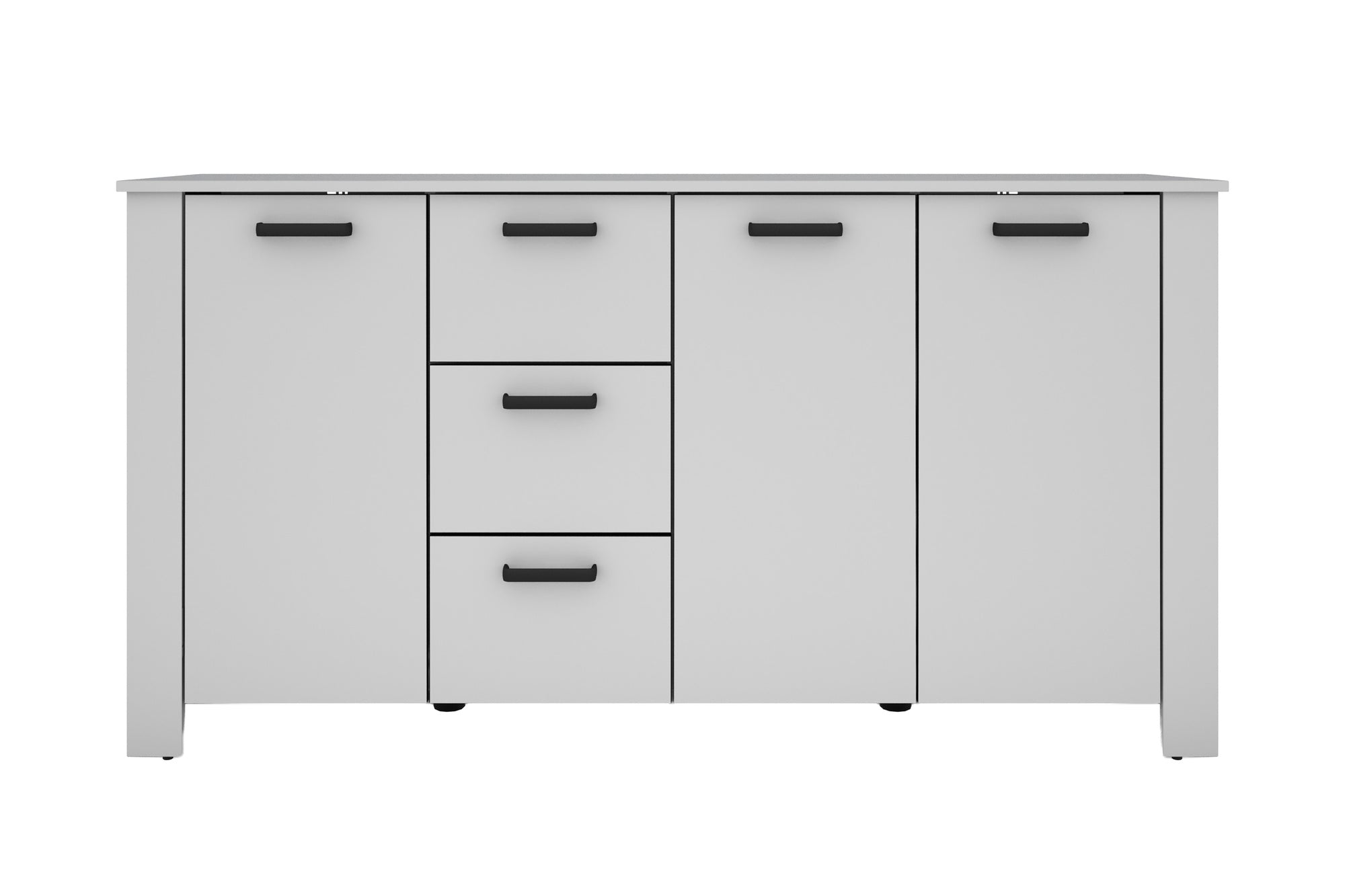 Sideboard FARO / Artisan Eiche (Eiche-Optik) oder weiß, Absetzung in schwarz / Stollenoptik / 3 Türen und 3 Schubkästen / verstellbare Einlegeböden / viel Stauraum / Kommode / Anrichte / Maße: B 160, H 84, T 40 cm