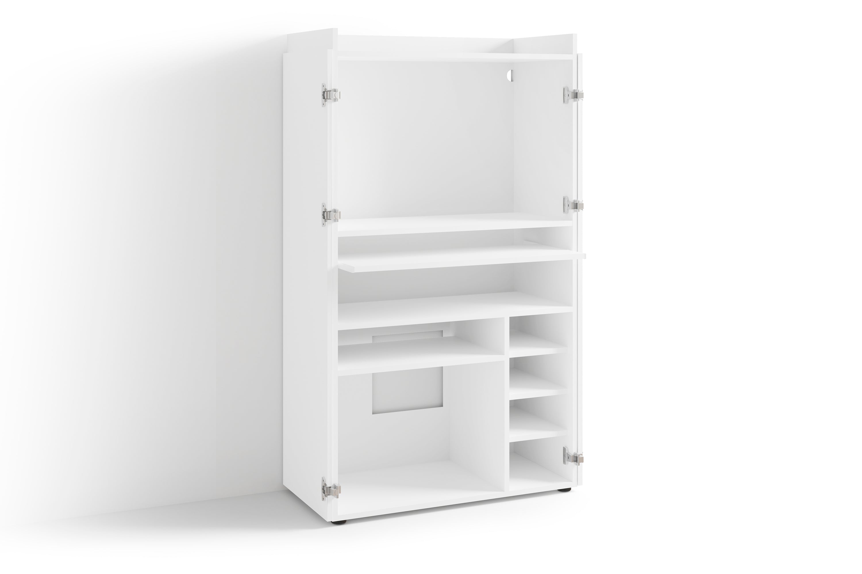 Sekretär JANNE / Sekretär matt weiß oder Artisan Eiche (Eiche-Optik) / Office-Schrank mit 2 Türen / platzsparend / Grifflos / B 80, H 141, T 40 cm