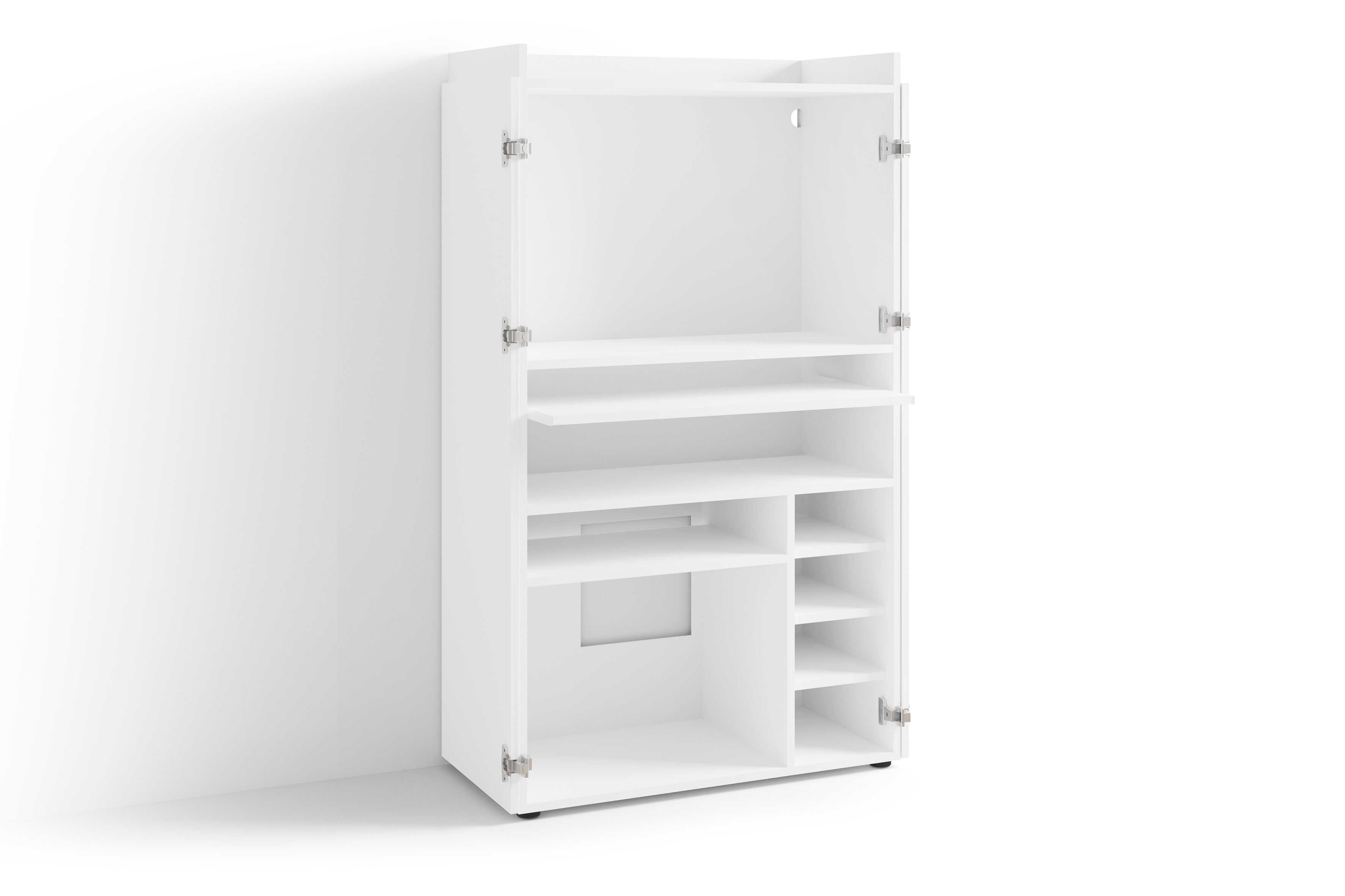 Sekretär JANNE / Sekretär matt weiß oder Artisan Eiche (Eiche-Optik) / Office-Schrank mit 2 Türen / platzsparend / Grifflos / B 80, H 141, T 40 cm