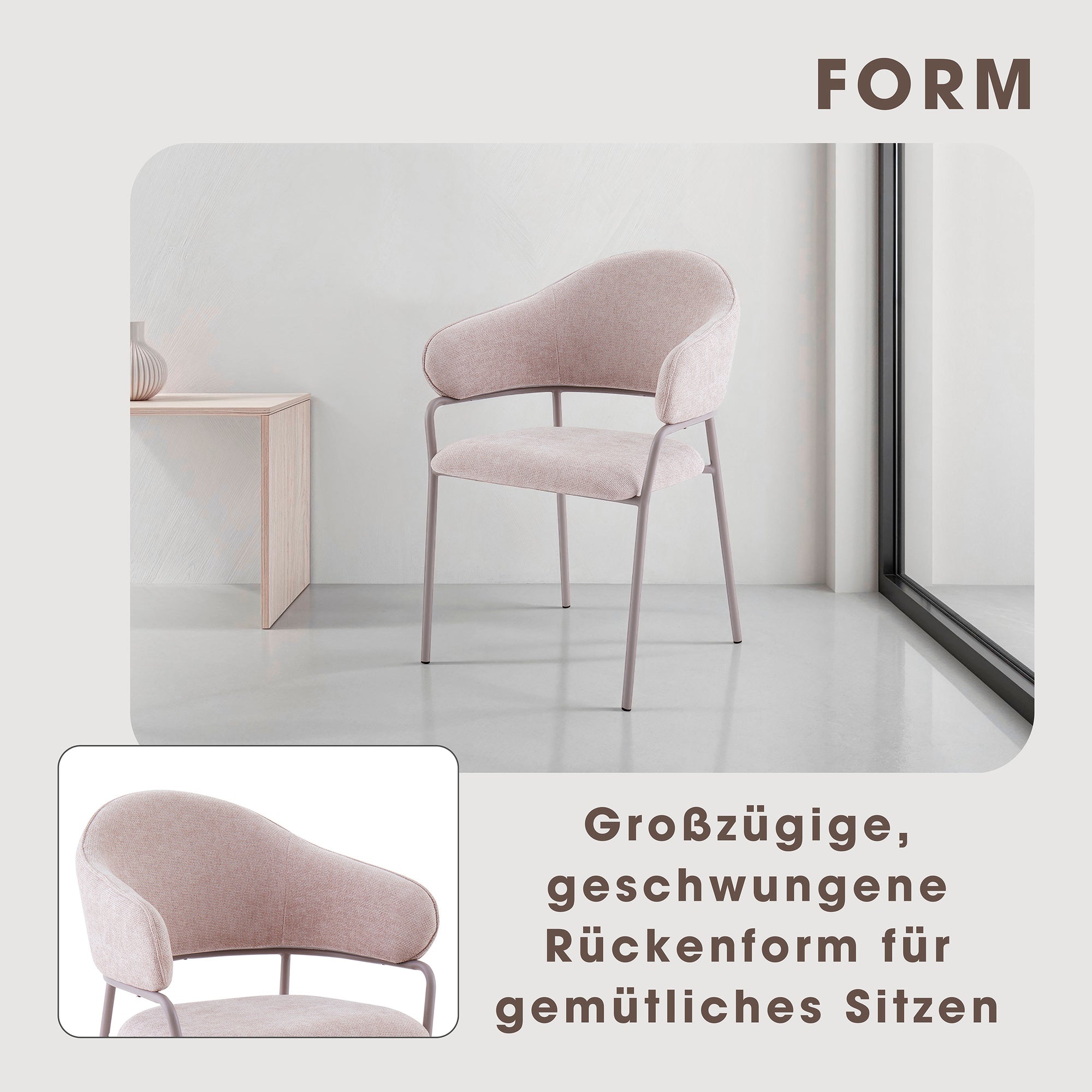 Stuhl 2-er Set CURVE / Webstoffbezug in dunkelgrau, dunkelgrün oder taupe, Gestell in schwarz / Esszimmerstuhl / Küchenstuhl / Maße: B 60 x H 86 x T 58 cm