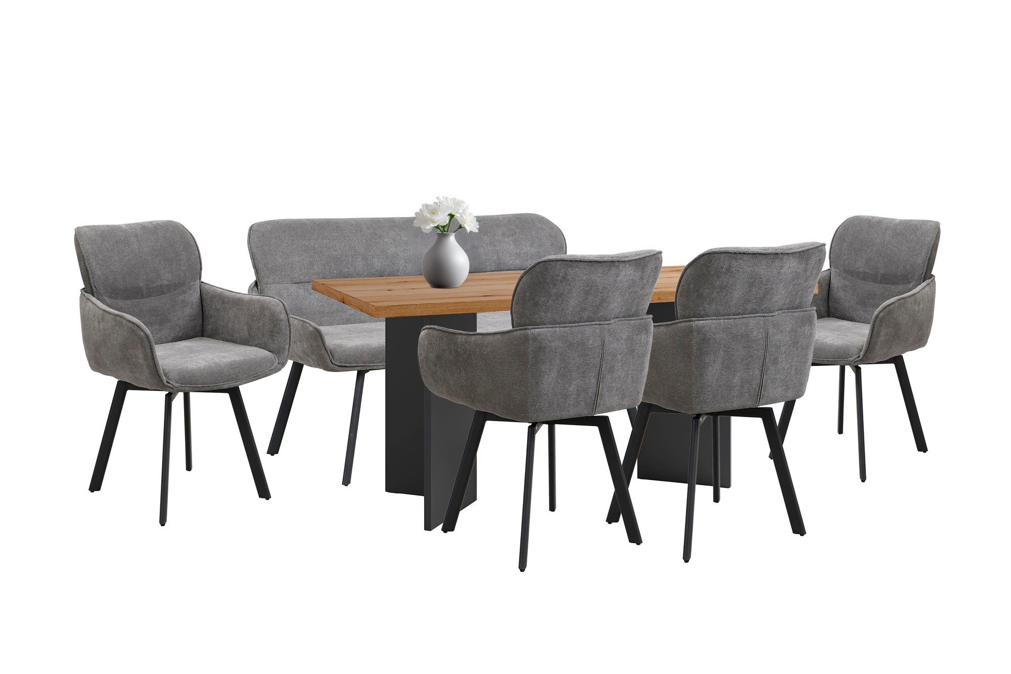Stuhl 2-er Set RICO / Webstoffbezug in dunkelgrau oder taupe, Gestell in schwarz / 360° drehbar / Esszimmerstuhl / Küchenstuhl / B 61 x H 90 x T 63 cm