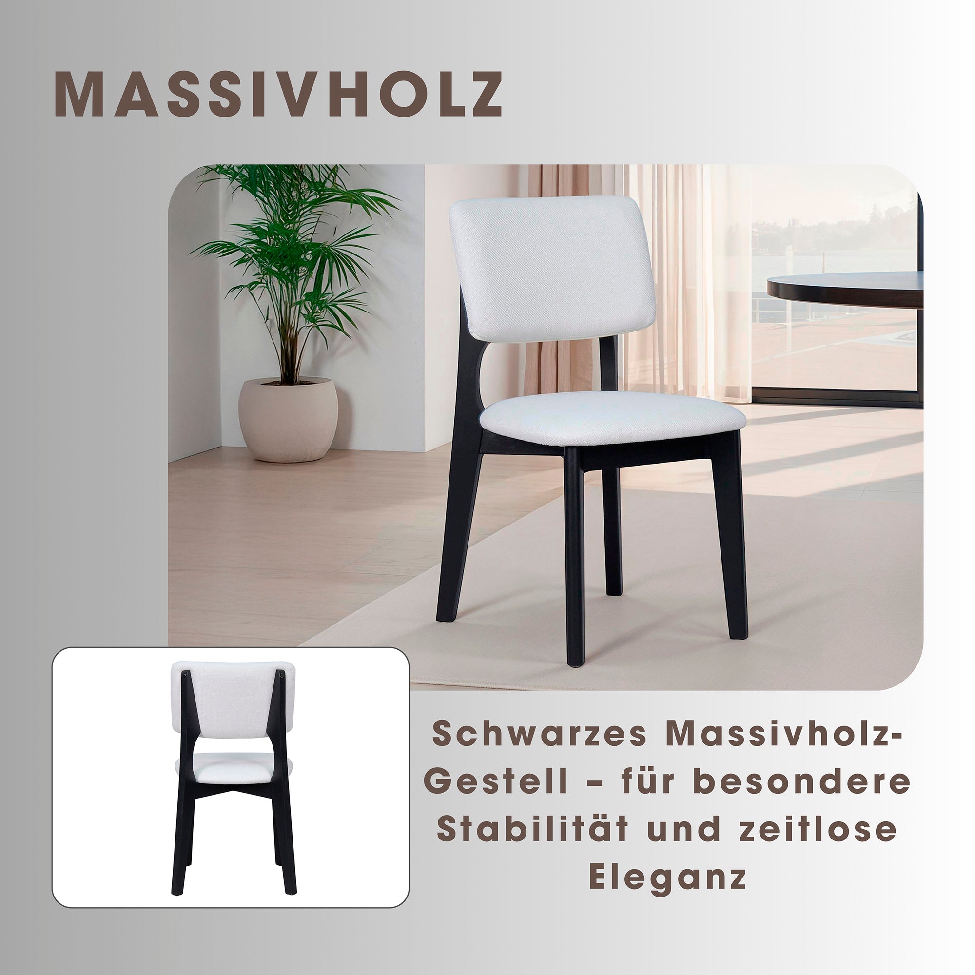 Esszimmerstuhl 2er Set ELSA / Webstoff beige oder grau / Gestell Massivholz schwarz / B 48, H 87, T 54 cm