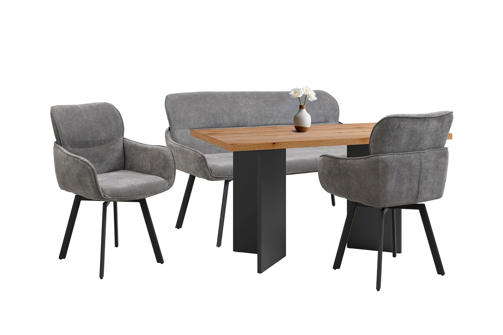 Stuhl 2-er Set RICO / Webstoffbezug in dunkelgrau oder taupe, Gestell in schwarz / 360° drehbar / Esszimmerstuhl / Küchenstuhl / B 61 x H 90 x T 63 cm