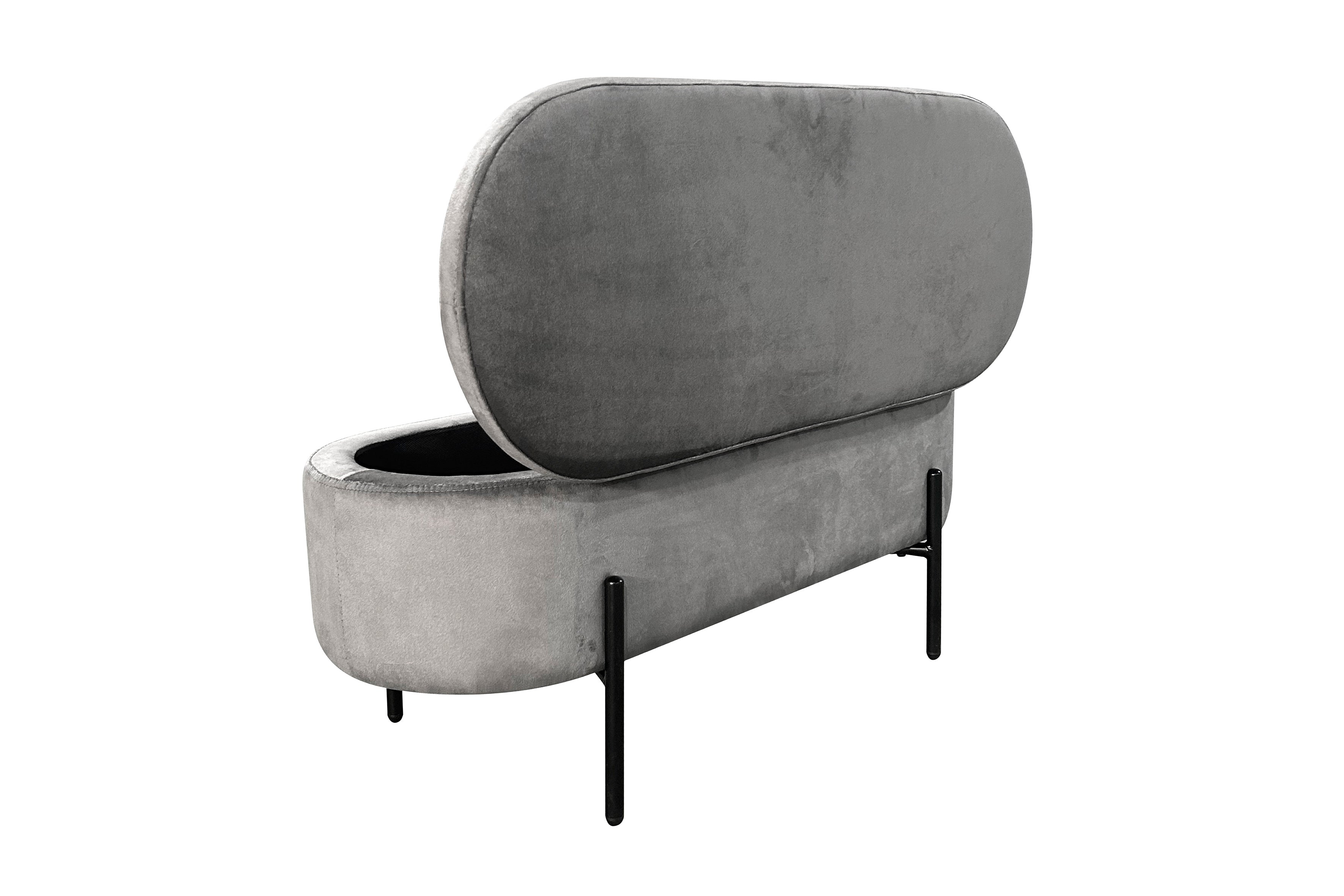 Bank NOVA / Samt dunkelgrün, grau oder schwarz / Metall schwarz pulverbeschichtet / Polsterbank mit Stauraum / B 95, H 42, T 37,5 cm