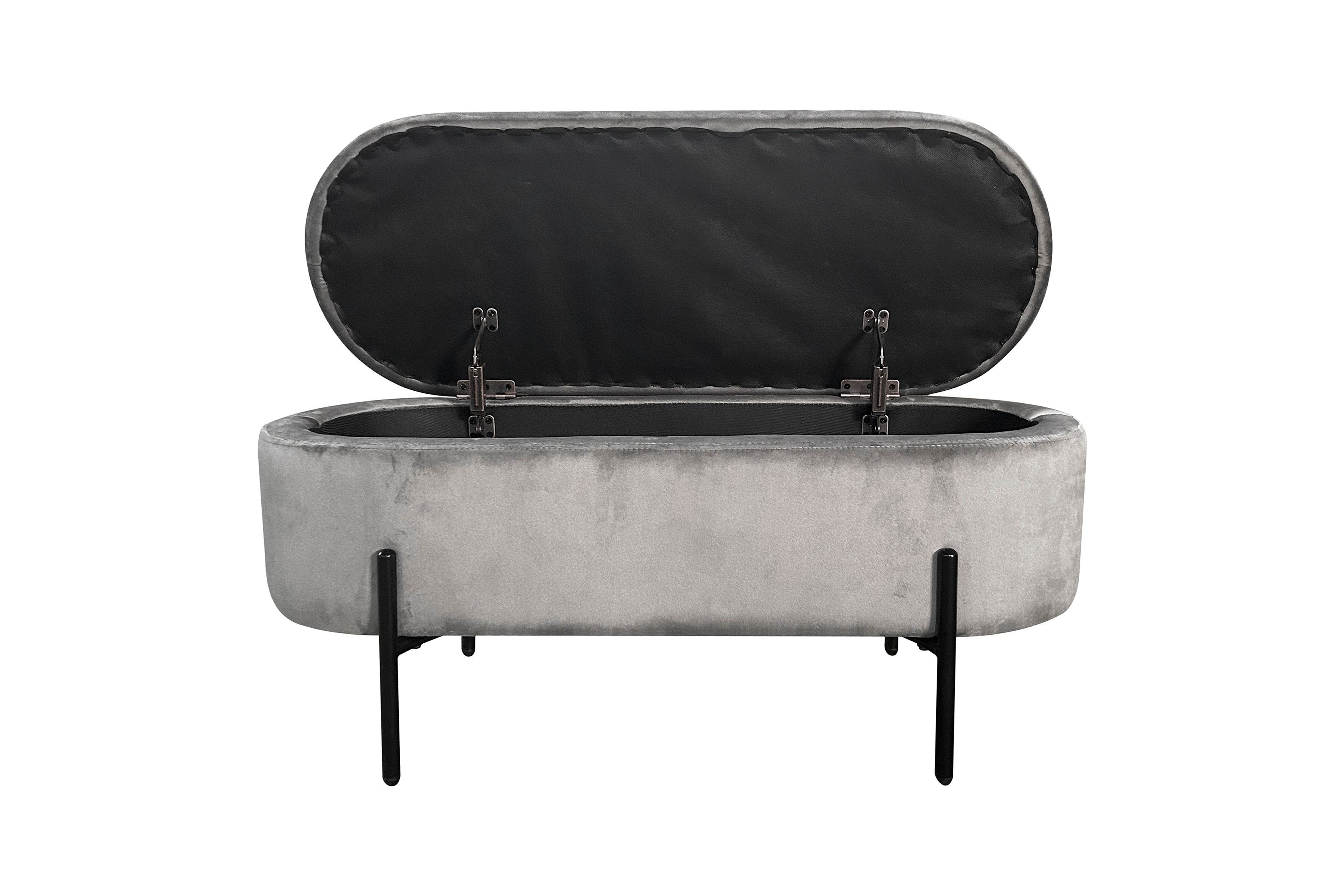 Bank NOVA / Samt dunkelgrün, grau oder schwarz / Metall schwarz pulverbeschichtet / Polsterbank mit Stauraum / B 95, H 42, T 37,5 cm