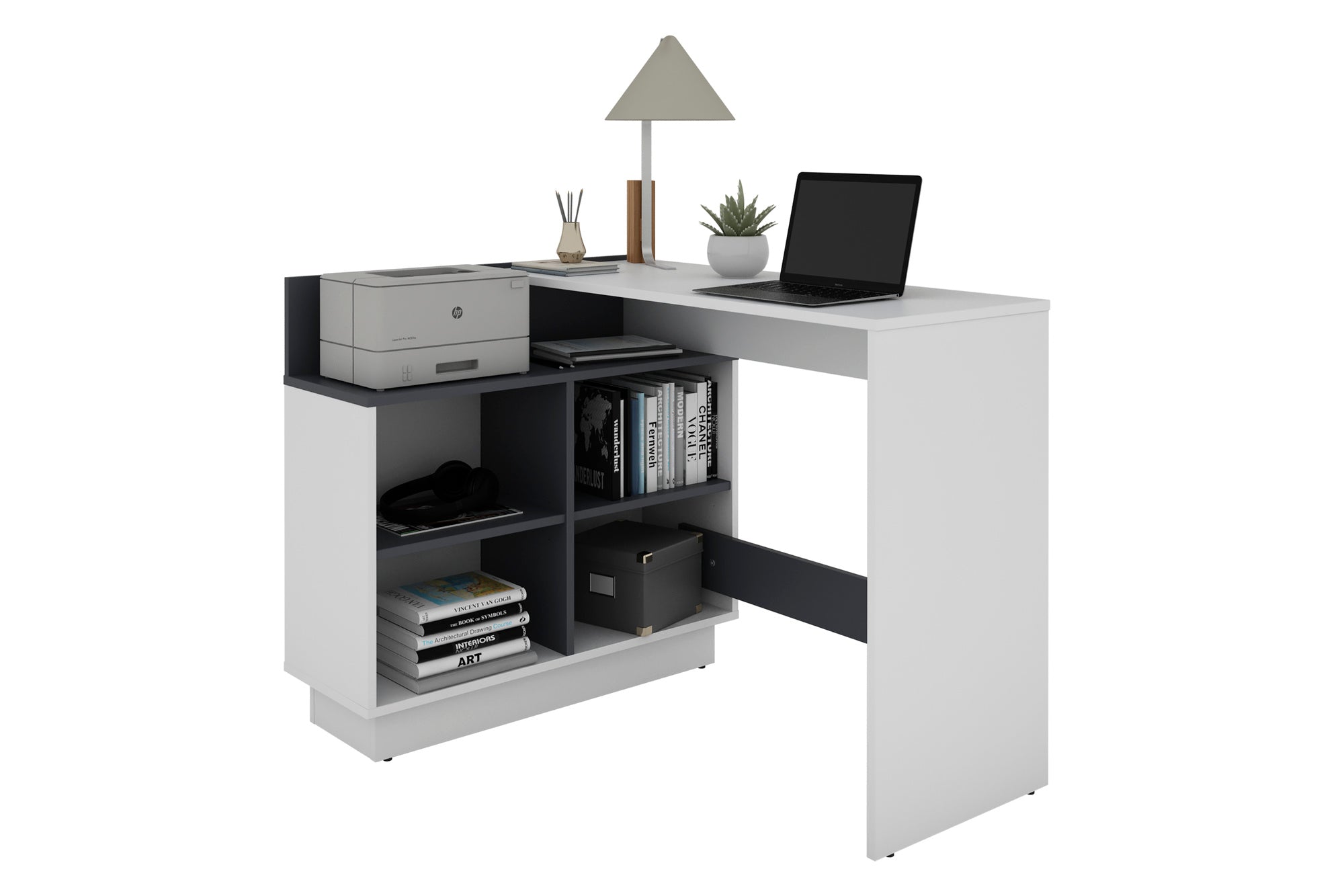 byLIVING Schreibtisch BERNI / Gaming-Tisch in weiß oder Artisan Eiche (Eiche-Optik) mit graphit / Mit viel Stauraum und großer Tischplatte / Computer-Tisch / PC / Arbeits-Tisch / rechts-links montierbar / B 112, H 77,5, T 80 cm