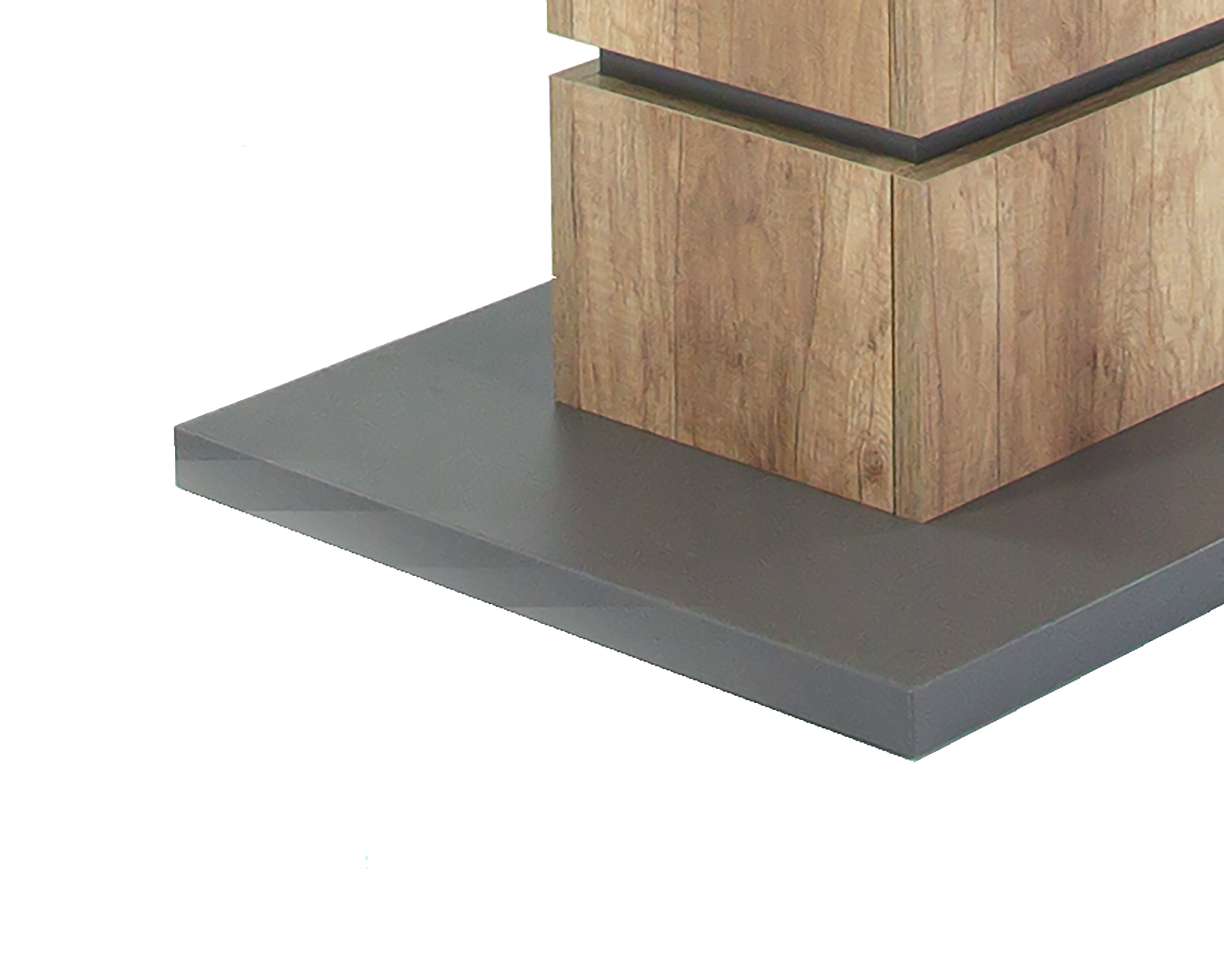 Auszugs-Tisch BEA / Esstisch ausziehbar in Eiche-Optik hell-braun / Esszimmer-Tisch mit Applikationen und Bodenplatte anthrazit / Küchen-Tisch mit Standfuß / 140-190 x 86, H 75 cm