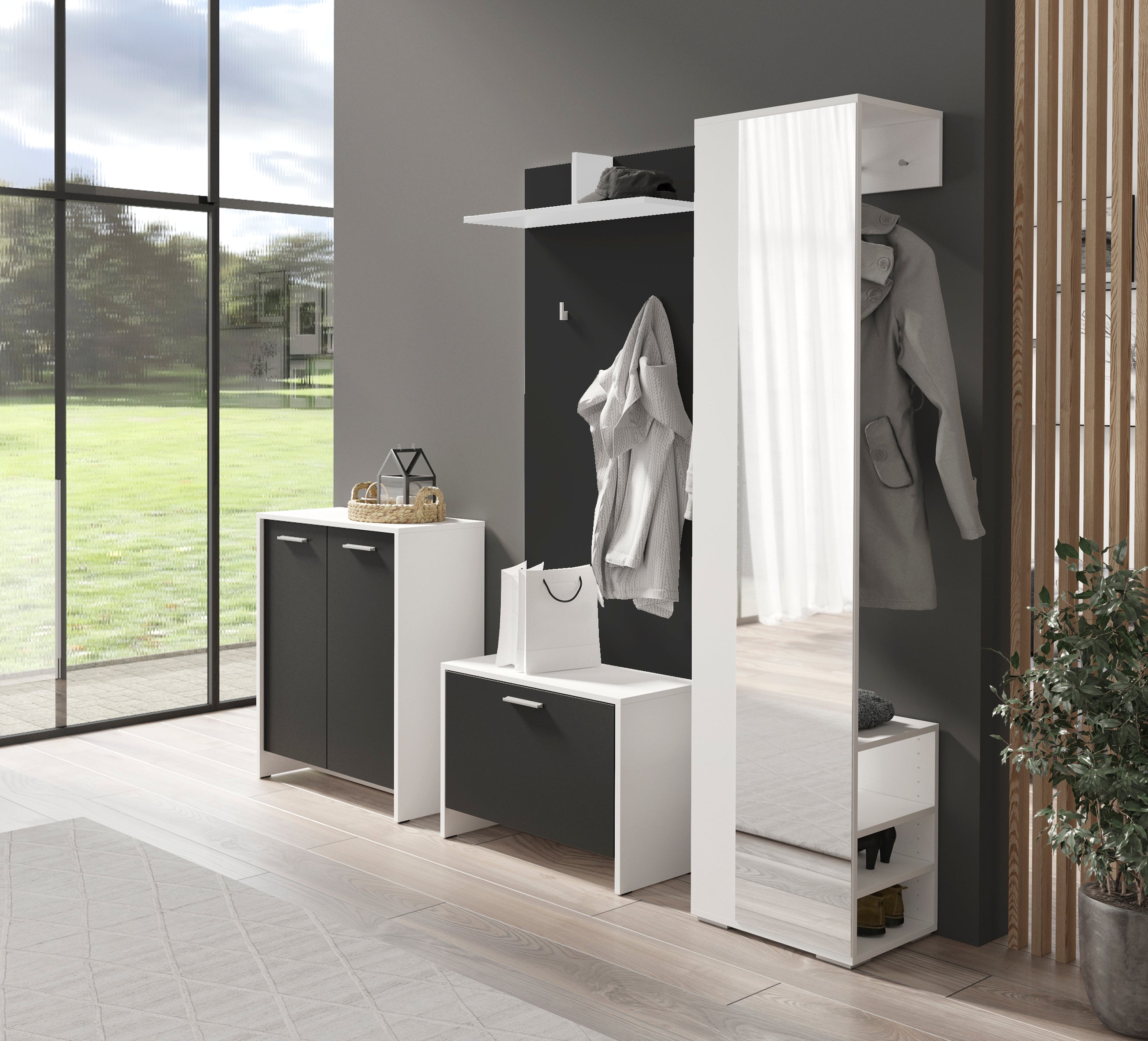 Wandpaneele BEN / Garderobe in Artisan Eiche (Eiche-Optik), Old Wood (Altholz-Optik) oder weiß / mit zwei Kleiderhaken und Hutablage / Flurgarderobe für die Wand / B 60, H 136, T 27 cm